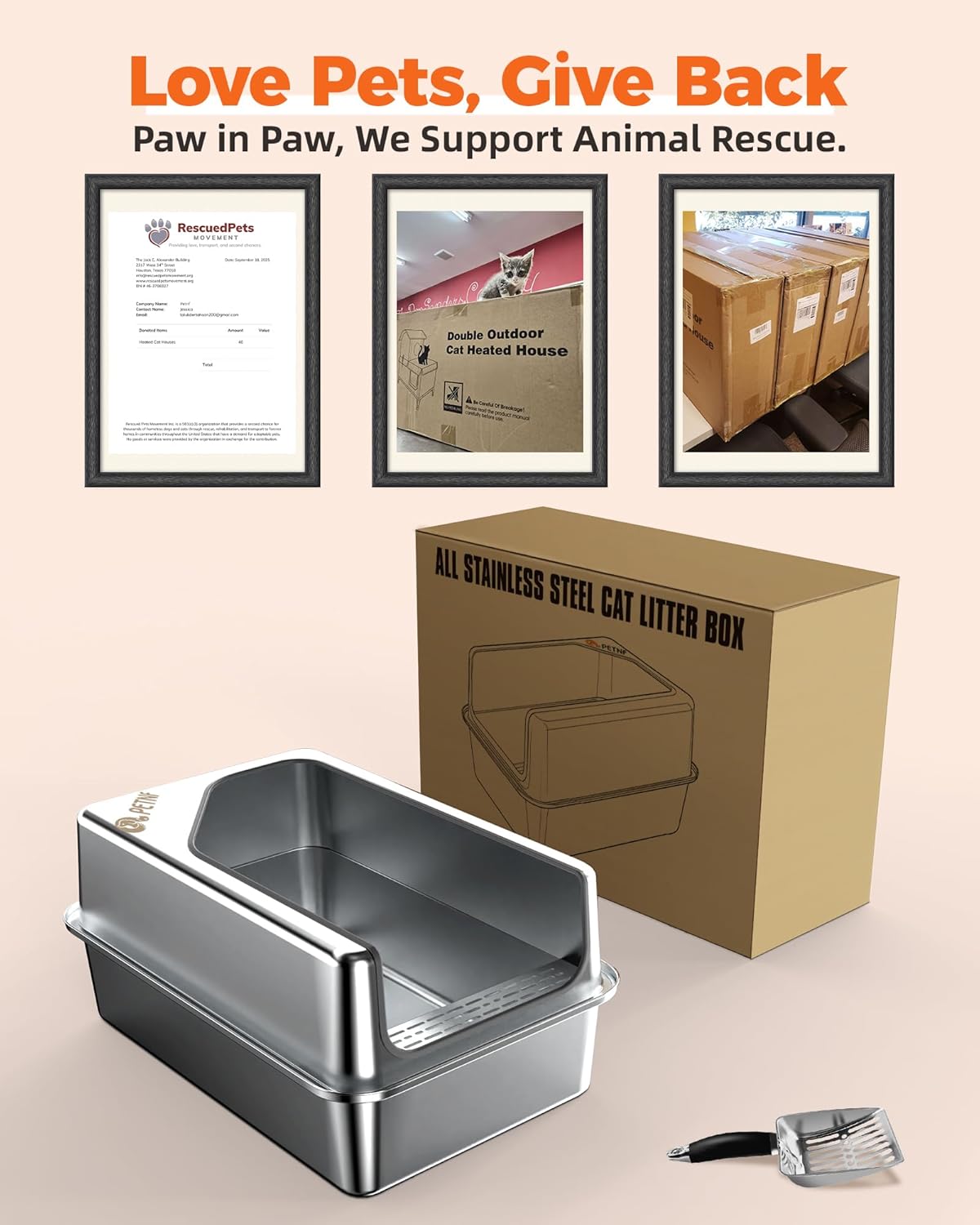 PETNF All Stainless Steel Cat Litter Box, High Sided Large Metal Litter Box - Leak-Proof, Anti-Litter Tracking, Easy Clean for Big Cats, Multi-Cat Households, 24" L x 18" W x 12" H (1 Pack)