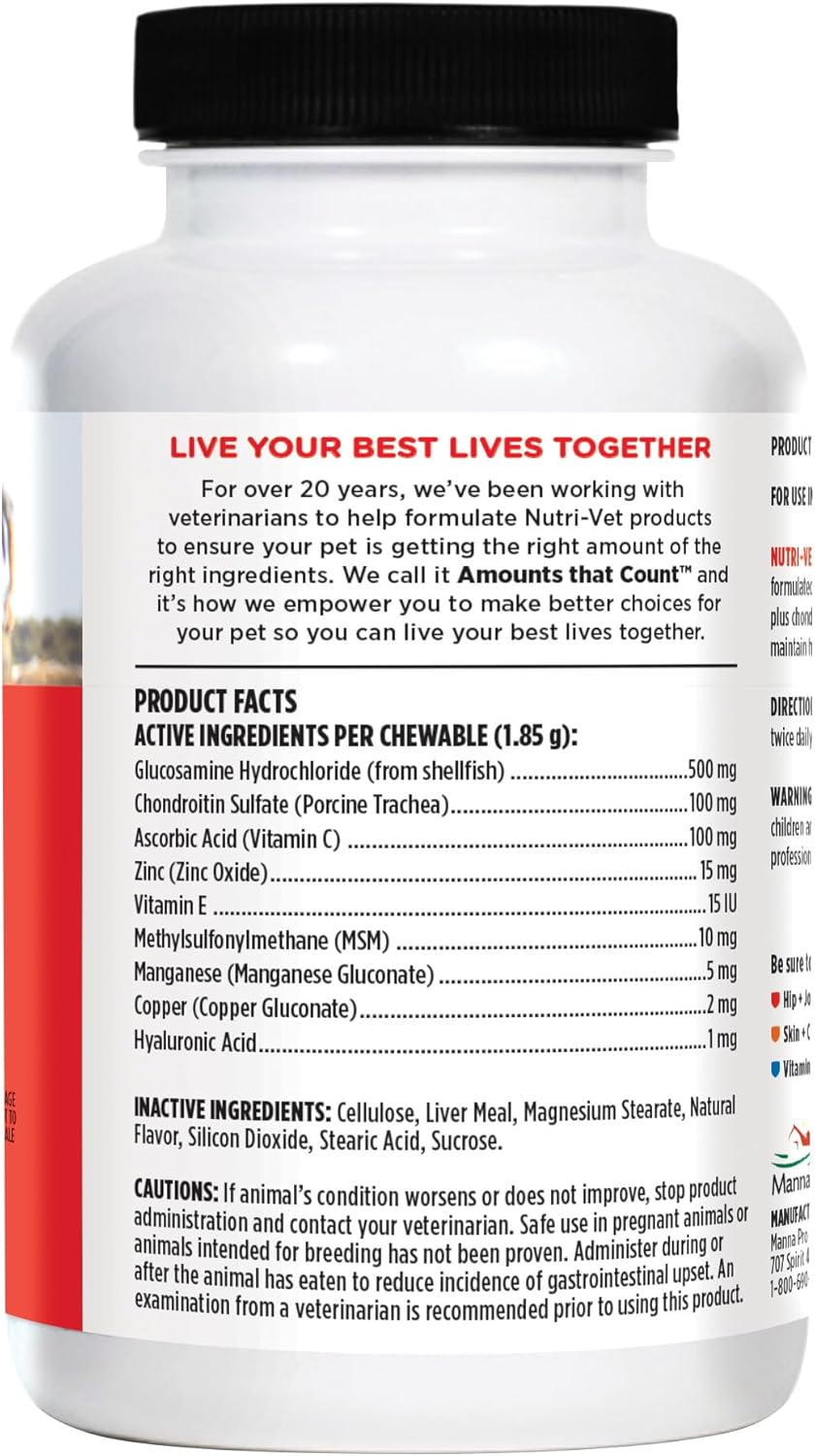 Nutri-Vet Hip & Joint Regular Strength Chewable Dog Supplements, Joint Supplement for Dogs, Chewable Supplement, Formulated with Glucosamine Chondroitin, Pet Supplies, Puppy Essentials, 180 Count