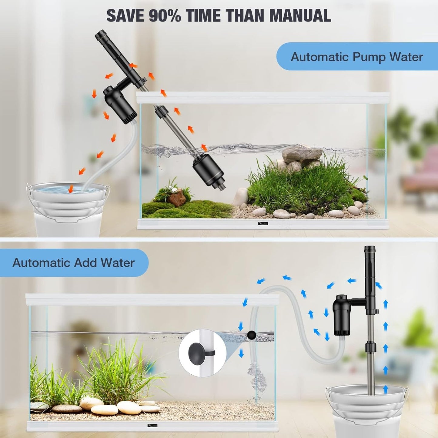 AKKEE Aquarium Vacuum Gravel Cleaner, 18W Electric Fish Tank Cleaner Vacuum, 6 in 1 Multifunctional Aquarium Cleaner for Automatic Water Change, Wash Sand, Water Circulation and Timed Off