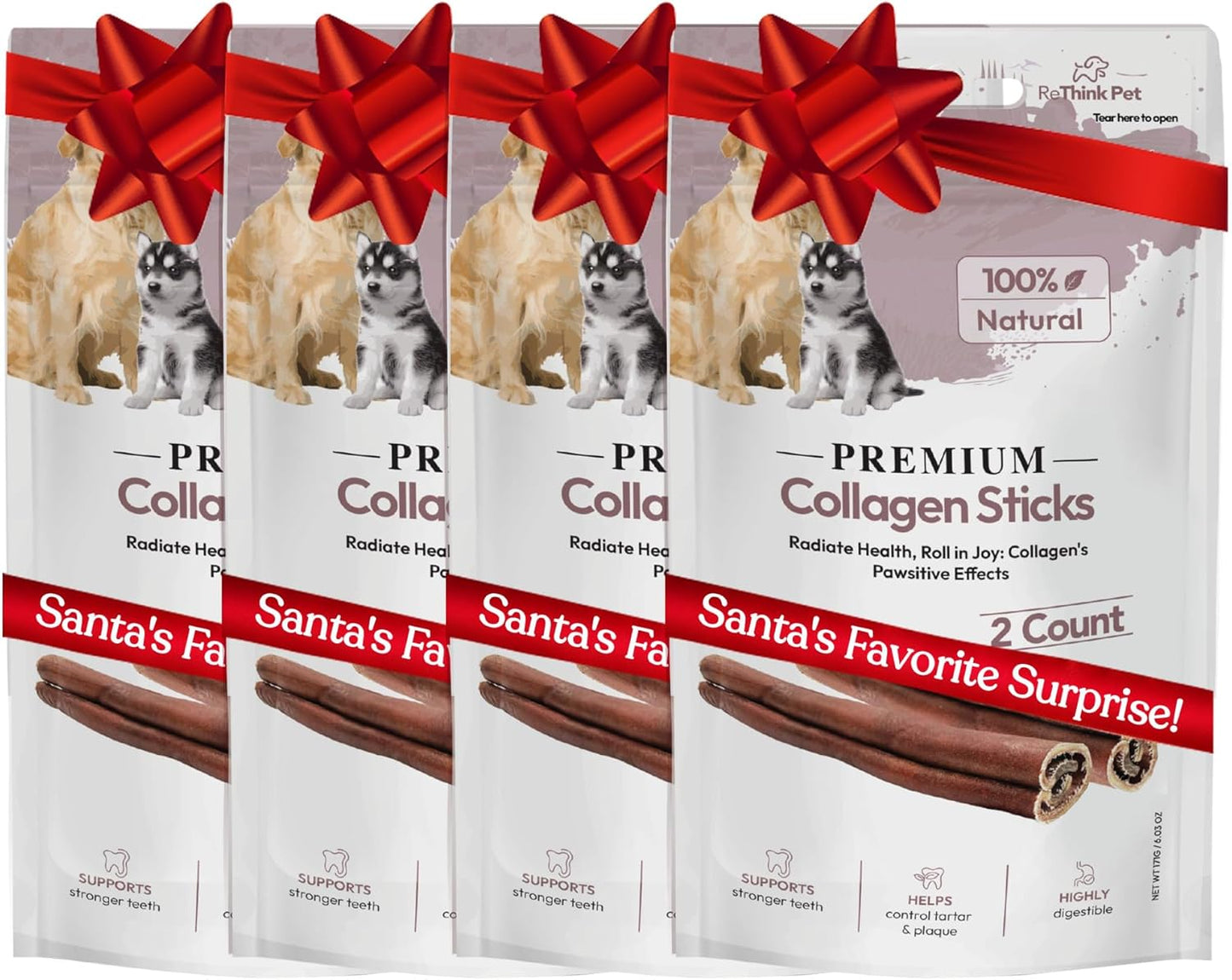 8 Pieces of Premium Collagen Sticks for Dogs, All Natural Dog Collagen Sticks, Great Tasting to Support Healthy Skin & Shiny Coats, Highly Digestible, Beef Chews for Dogs (4pack, 8pcs)