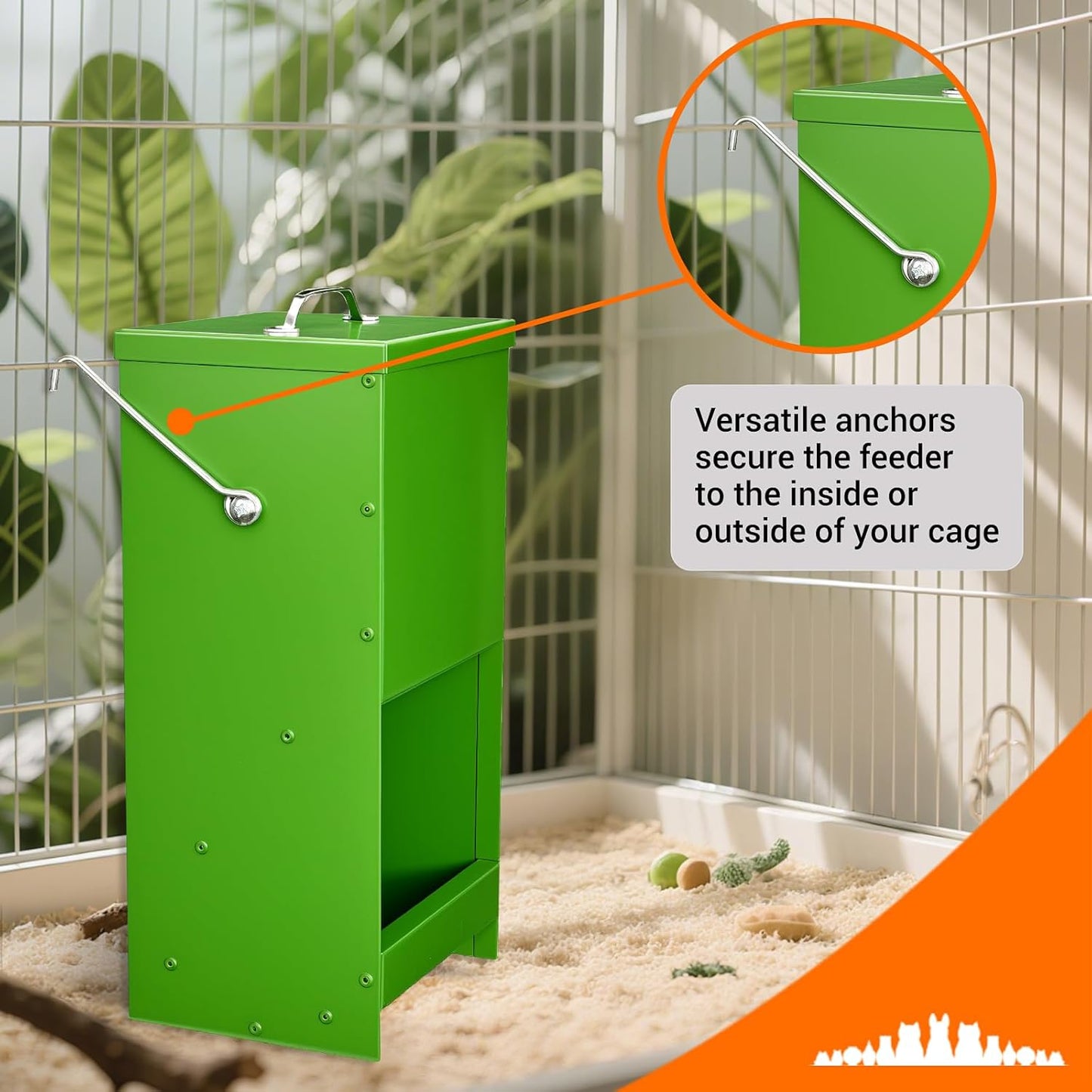 Rabbit Feeders Automatic for Cages,5 Pound Large Metal Trough Feeder with Lid Galvanized Steel Outdoor Bunny Food Dispenser for Rabbits Chicken Guinea Pig Pet and Other Small Animals Green