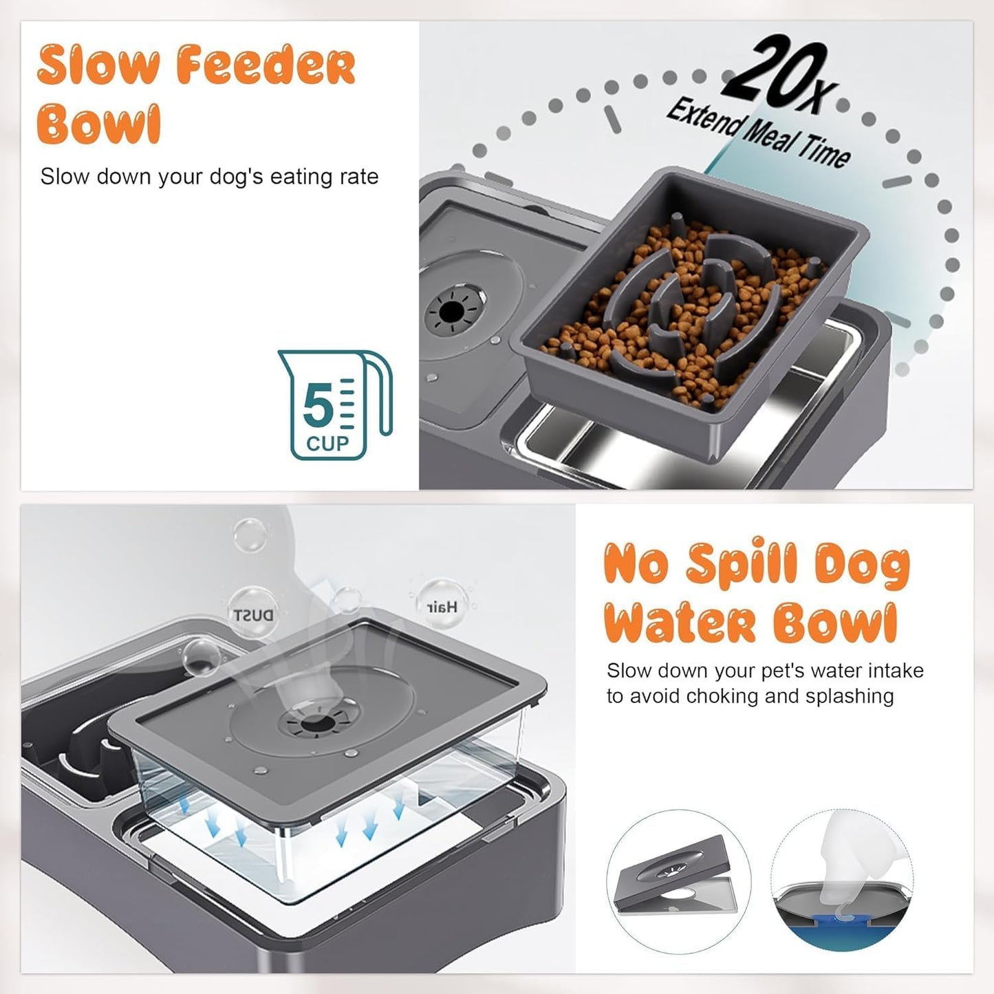 Decflow 1PCS Slow Feeder Dog Food Bowls for Medium Large Dogs, Grey
