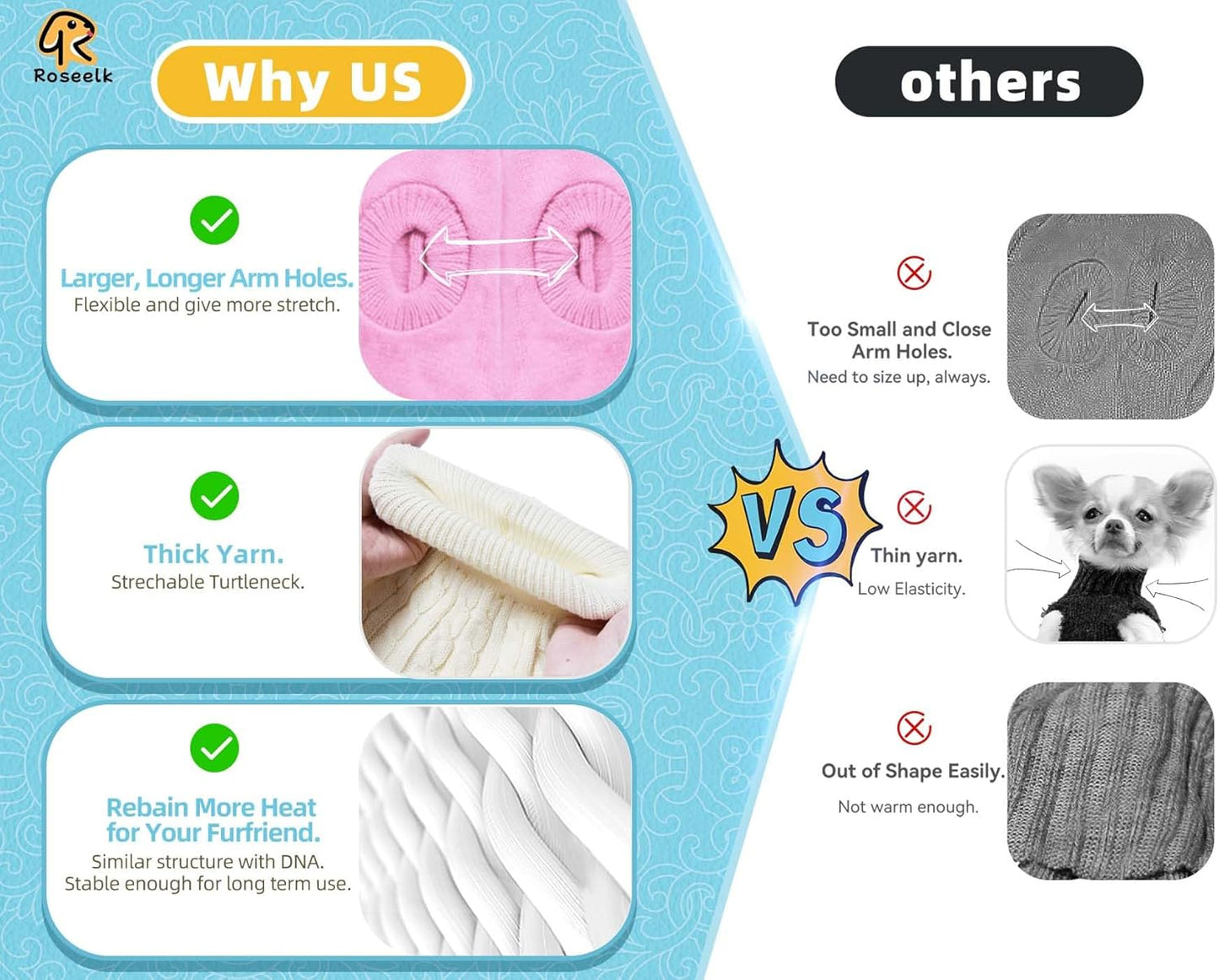 2 Pack Dog Sweaters for Small Dogs - Puppy Medium Warm Clothes in Winter, Turtleneck Pullover Design for Boy Girl Pet, Doggie, Cat, Kitten Chihuahua Bulldog Pug Beagles (S, Blue, Beige)