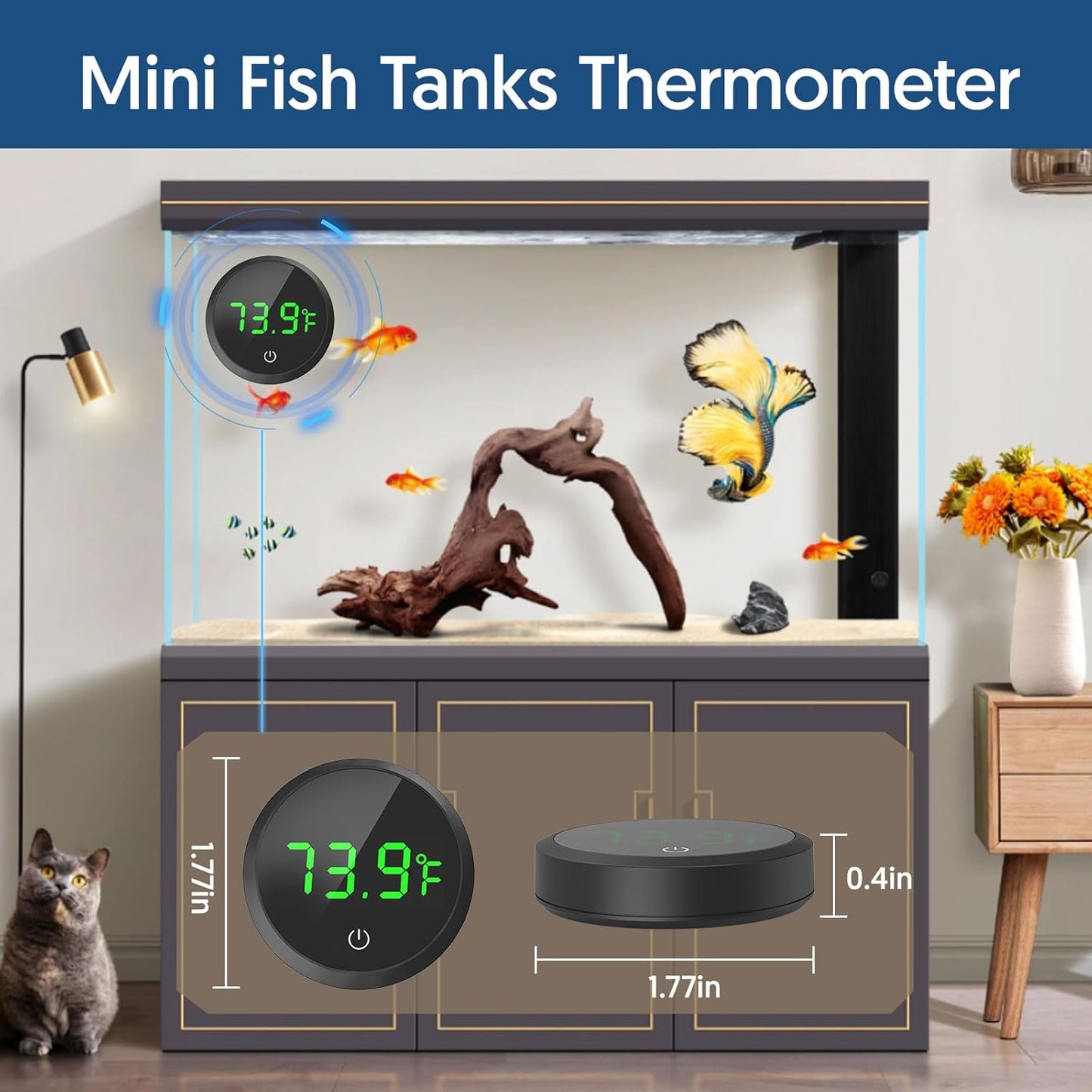 QZQ Fish Tank Thermometer Aquarium Thermometer Wireless Touch Stick Digital Aquarium Thermometer LED Display ±1°F for Monitoring The Fish Tank Aquarium Temperature Accessories (2 Pack Black)