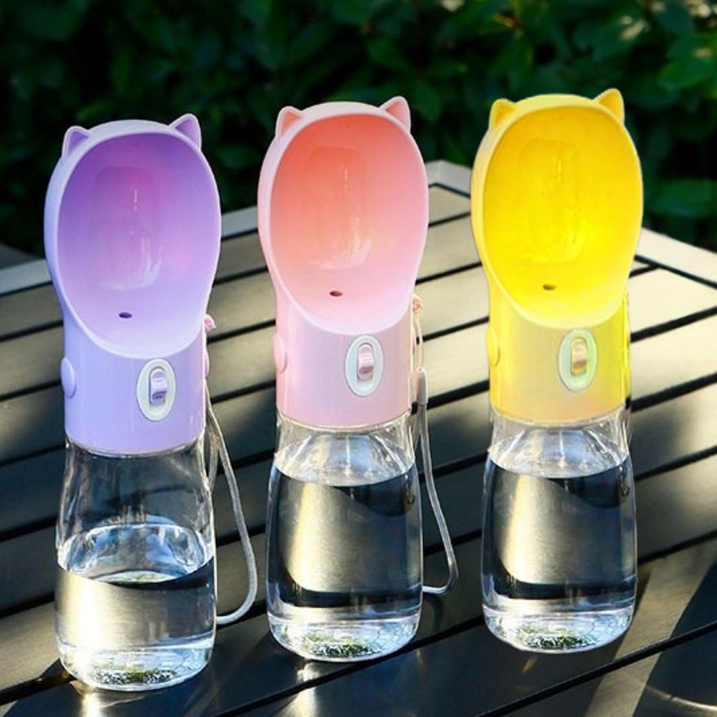 Dog Water Bottle Dispenser - 380 ML Yellow- Leak-Proof Lock & One-Hand Operation - Dog Water Bowl Dispenser - Pet Travel Bottle with Built-in Bowl,