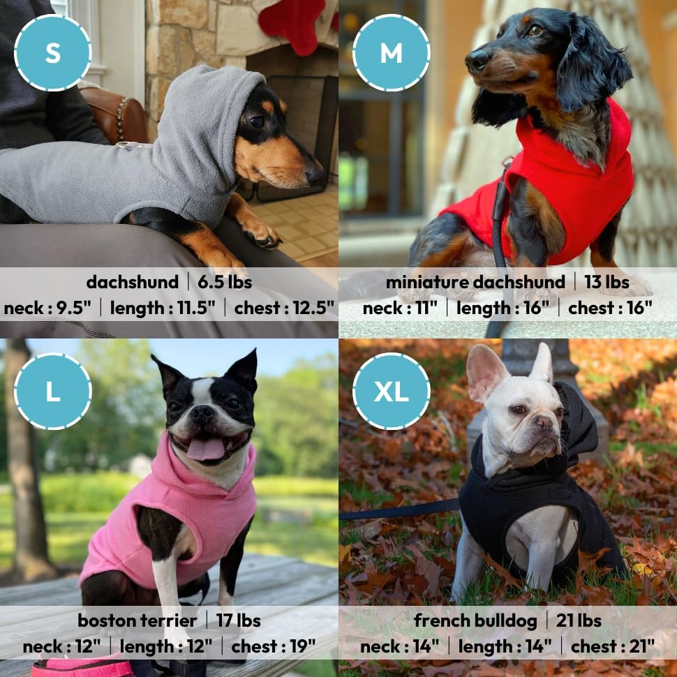 Gooby Fleece Vest Hoodie Dog Sweater - Black, Medium - Warm Pullover Dog Hoodie with O-Ring Leash for Small to Medium Dogs