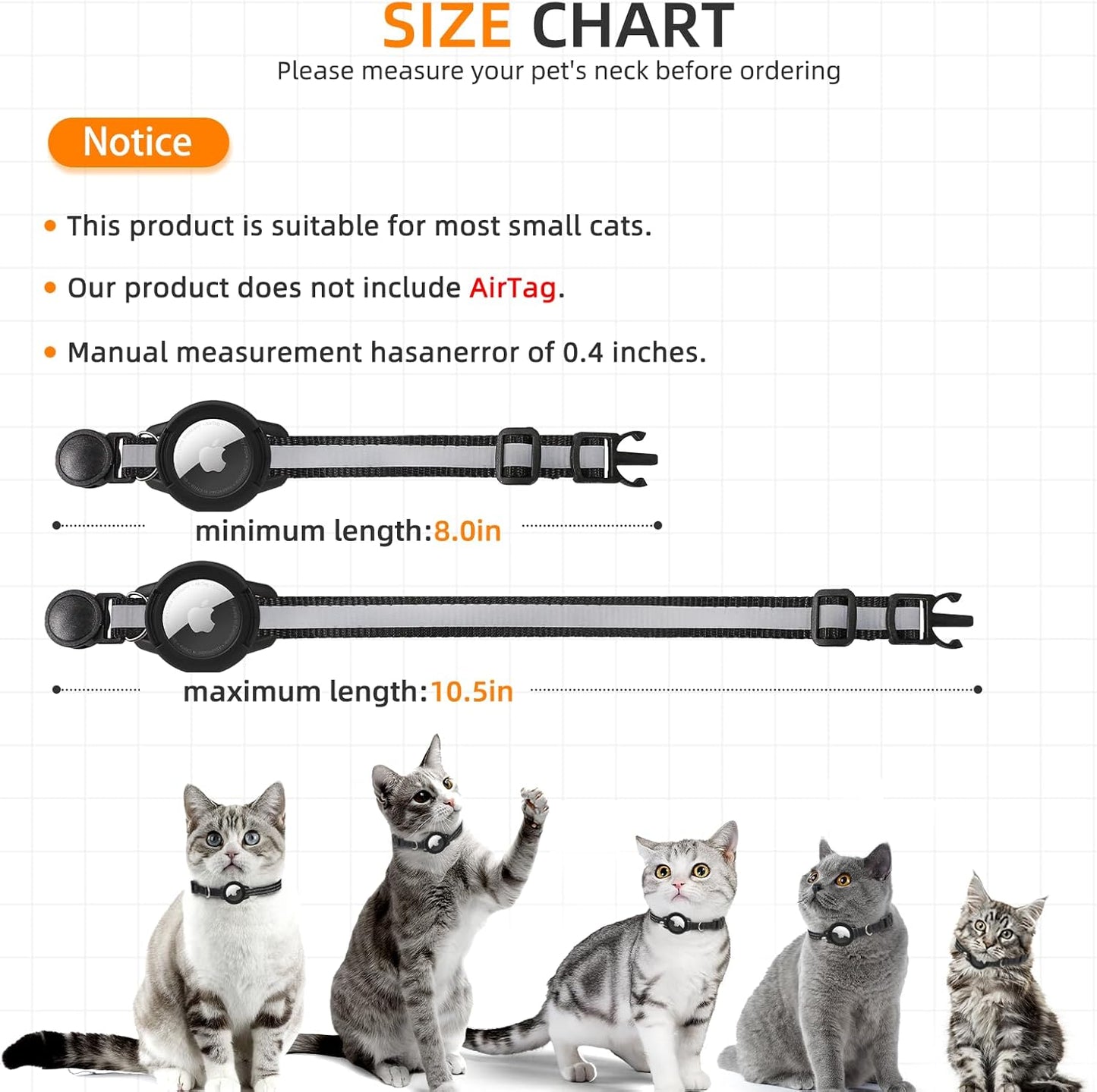 Airtag Cat Collar Breakaway, Odokele Reflective Cats Collars with Apple Air Tag Holder for Kitten, Cat GPS Tracker Adjustable Collars with Safety Quick Release Buckle for Kitties and Puppies, Black