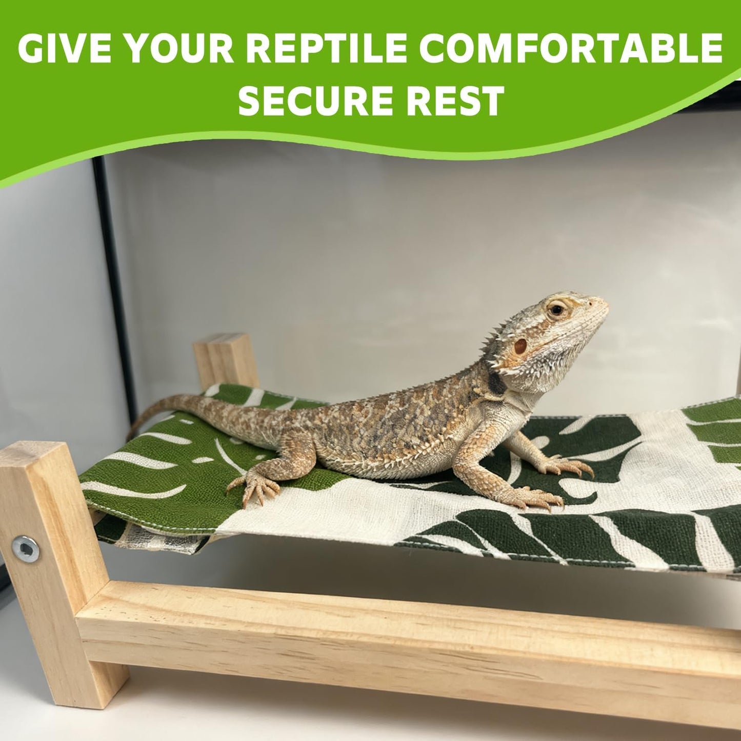 1PCS Bearded Dragon Bed, Wooden&Soft Fabric Reptile Bedding Hammock, Bearded Dragon Tank Accessories,Habitat Accessories for Leopard Gecko Snake Lizard or Other Small Animal (Green, Small)