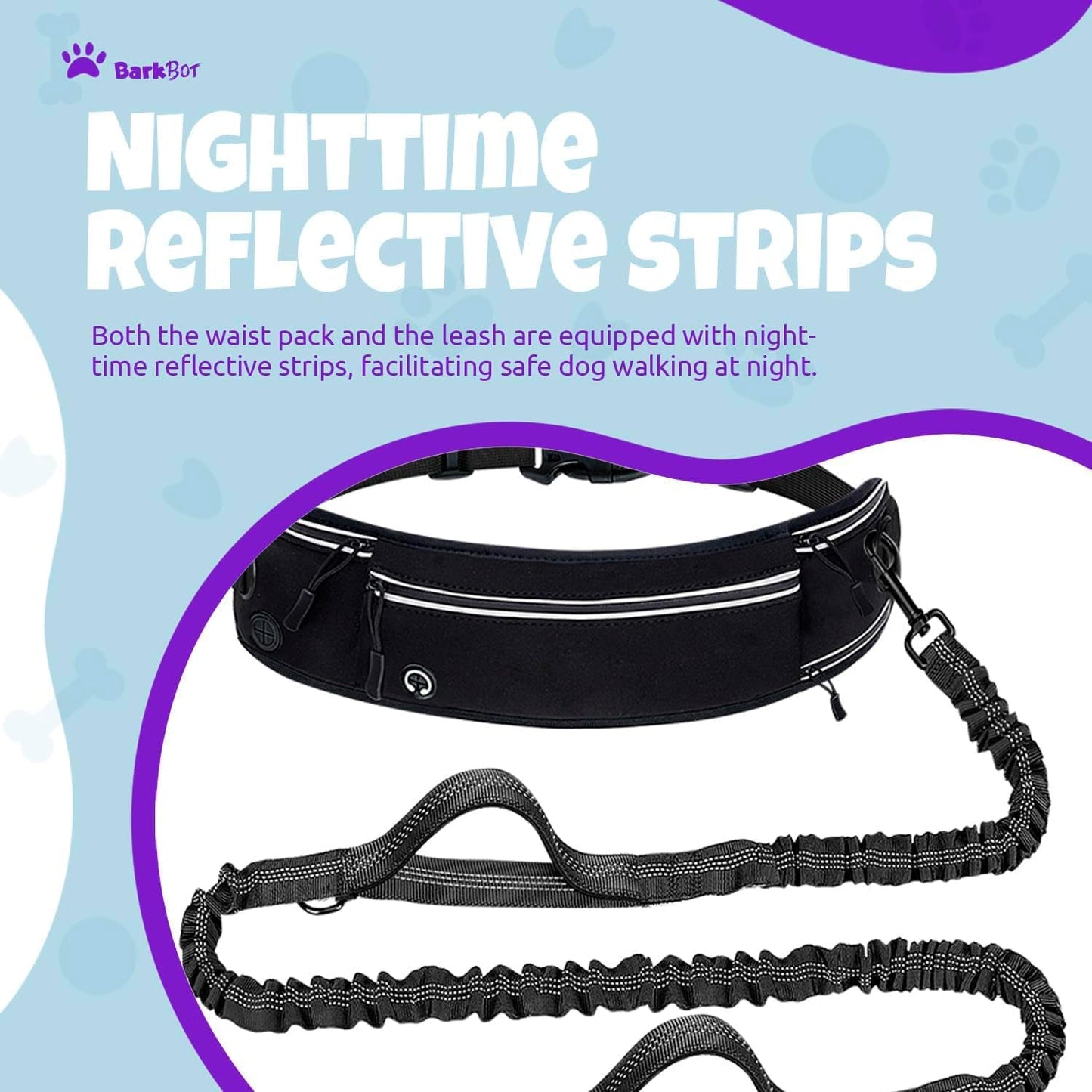 Dog Leash Hands Free with Pouch, Waist Belt Fanny Pack with Soft Pads, Dual Handles and Durable Bungee for Walking, Hiking, Running, Training (Gray)