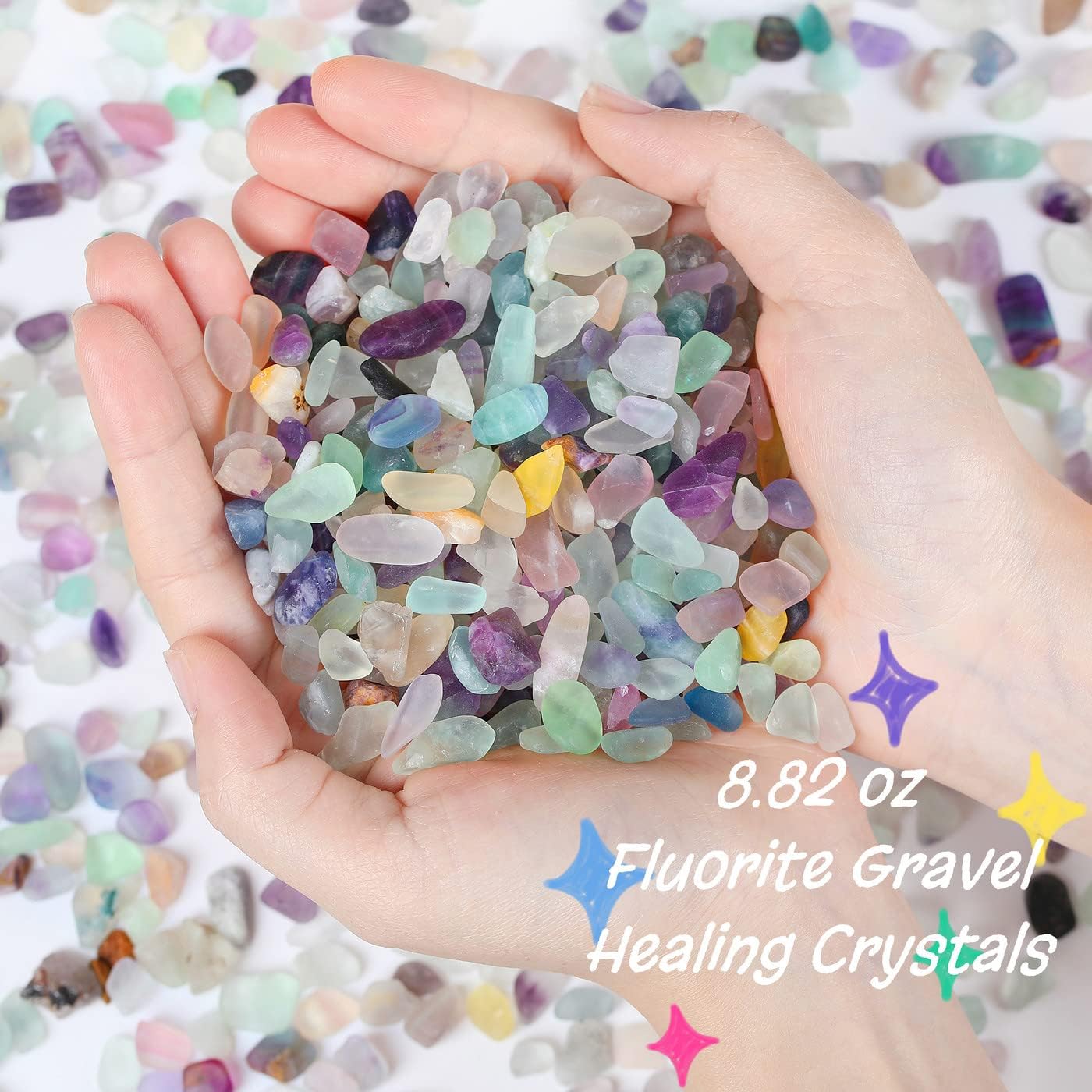QINJIEJIE Fluorite Aquarium Gravel Rocks Decor Polished Tumbled Stones Chips Stone Crushed Healing Crystal Quartz Gemstone Bulk for Vase Filler Fish Tank Pea Gravel Fountain Potted 0.55lbs