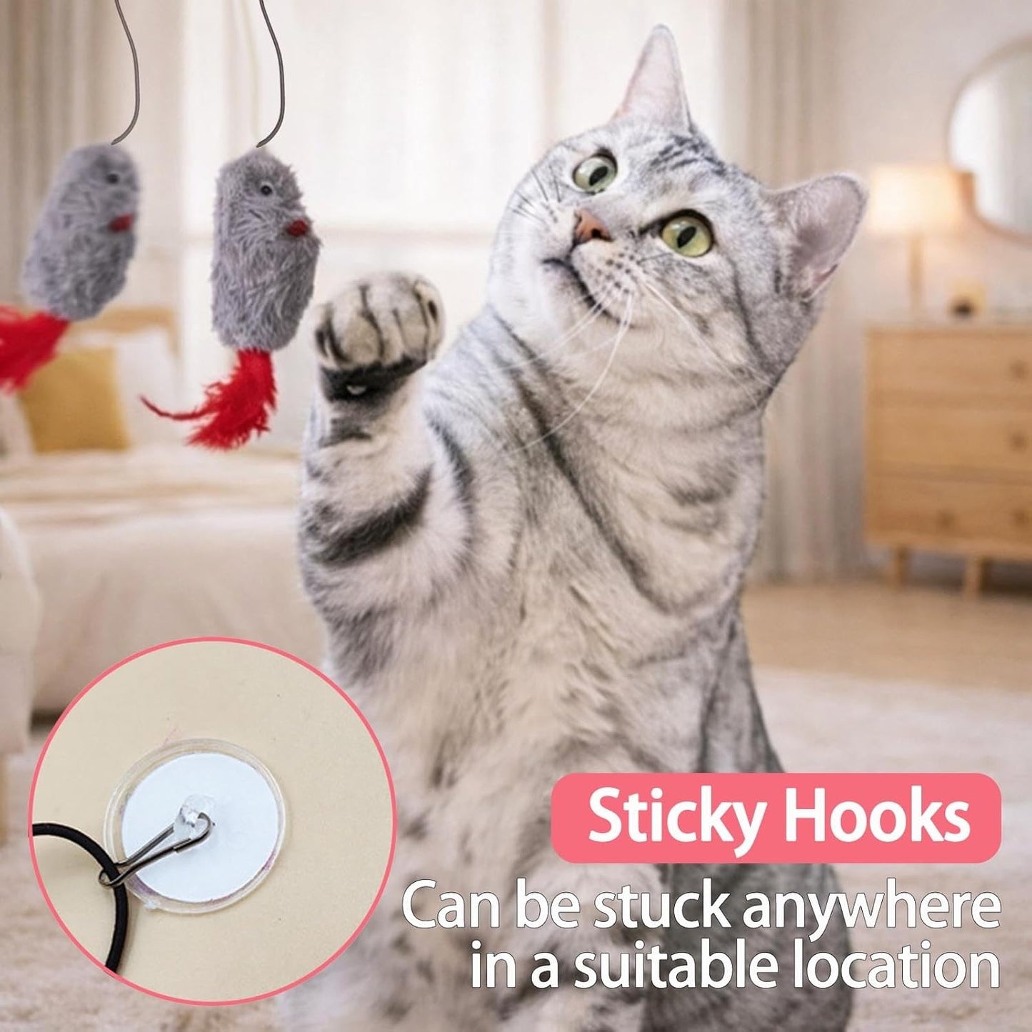 3 Pack Interactive Cat Toys with Catnip and Feather, Fun String Mouse & Bird Toy for Playful Cats, Engaging Cat Toy for Active Pets