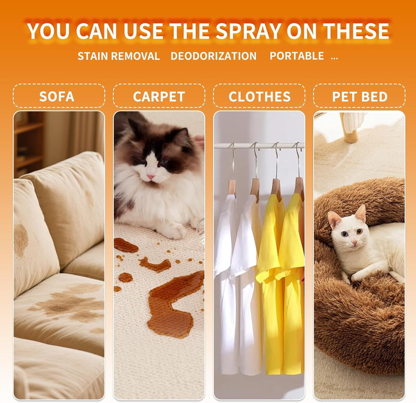 Pet Urine Odor Eliminator Spray, Stain & Strong Odor Eliminator -Designed for hard surface furniture, Carpet Stain Remover for Cat, Dog,Furniture, Beds