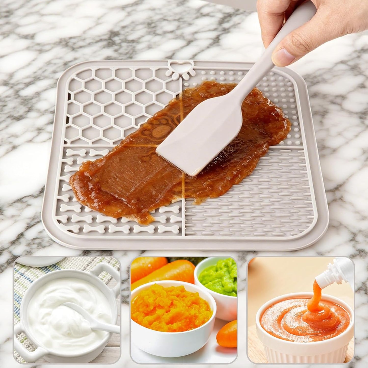2 Pcs Lick Mat for Dogs Cats, Silicone Pet Food Mats with Suction Cups, Dog Licking Mat, Cat Dog Peanut Butter Lick Pad, Enrichment Pet Food Slow Feeder Mats for Bathing Grooming, with 2 Scrapers