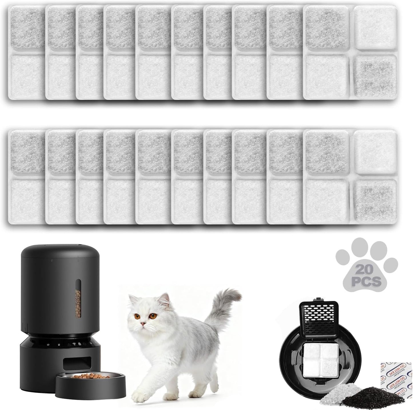 20-Pack Pet Food Desiccant Bags, Compatible with Automatic Cat dog Feeders, Keep Pet Food Dry and Fresh