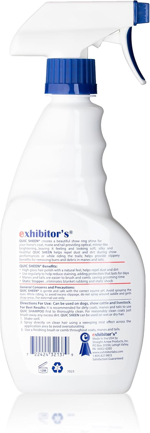 Quic Sheen Coat Polish – 16 oz, Shines & Detangles, Repels Dust, Creates Mirror-Like Shine for Mane, Tail & Coat