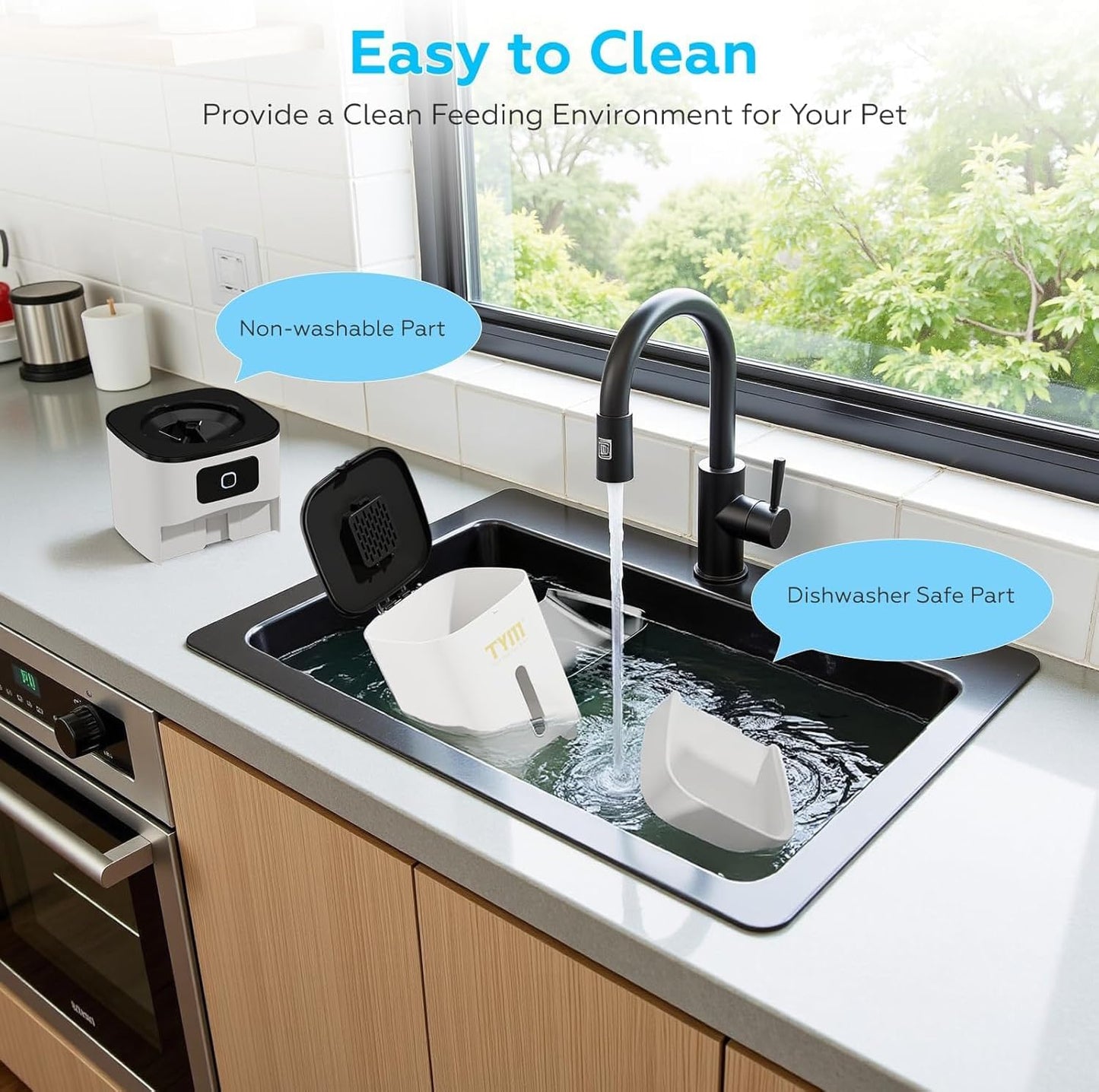 TYM Automatic Cat Feeder, 7L Cat Food Dispenser with 2.4G WiFi, Timed Cats Feeder with APP Control, Auto Pet Food Dispenser for Small Pets, Dogs, Fresh Food, Dual Power Supply, Detachable for Easy