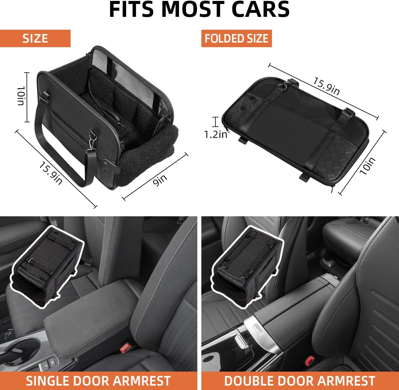 Center Console Dog Car Seat,Outdoor Dog Bed Sofa,Carseats for Small Dogs Carriers,Puppy Cat Car Seat(Black)