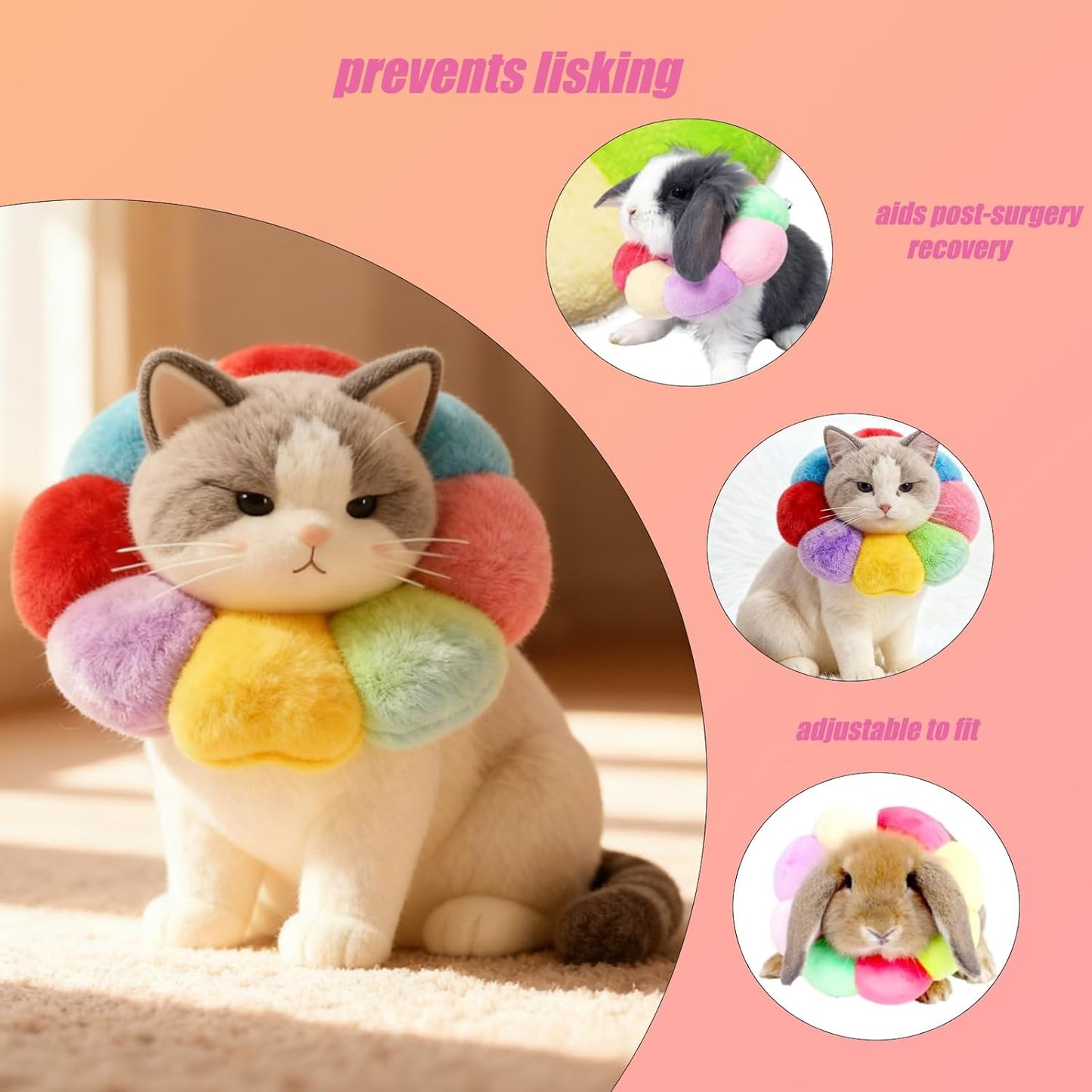 Soft Recovery Cone Collar for Cats & Small Dogs, Size M (Up to 10lbs),Adjustable Post-Surgery Protective E-Collar, Comfortable & Cute for Wound Licking Prevention and Healing