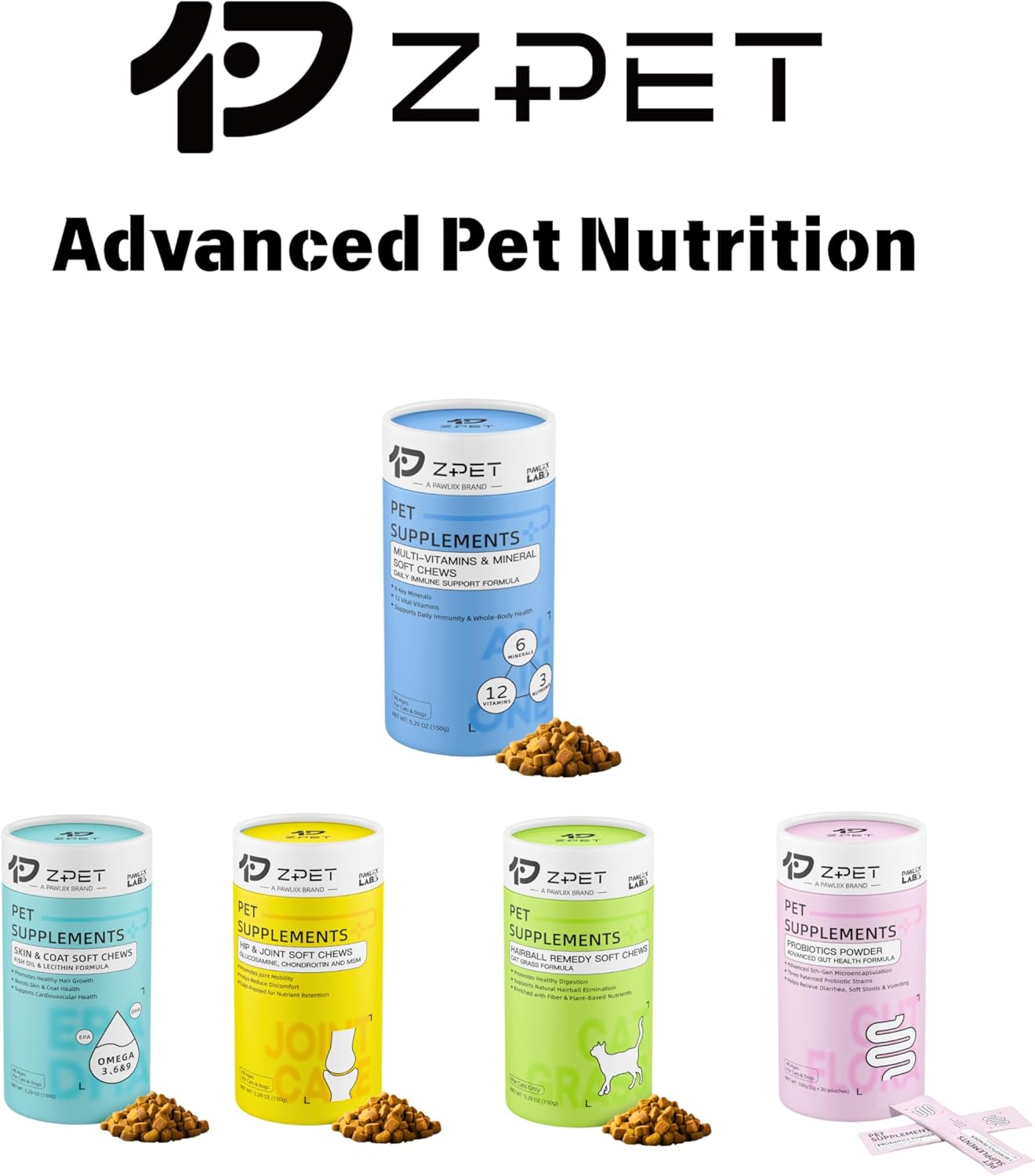 ZPET Multivitamin & Mineral Soft Chews for Cats & Dogs – 12 Vitamins, 6 Minerals with Lysine & Taurine – Daily Immune, Skin, Bone & Digestive Support – Grain-Free Pet Supplement, 150g