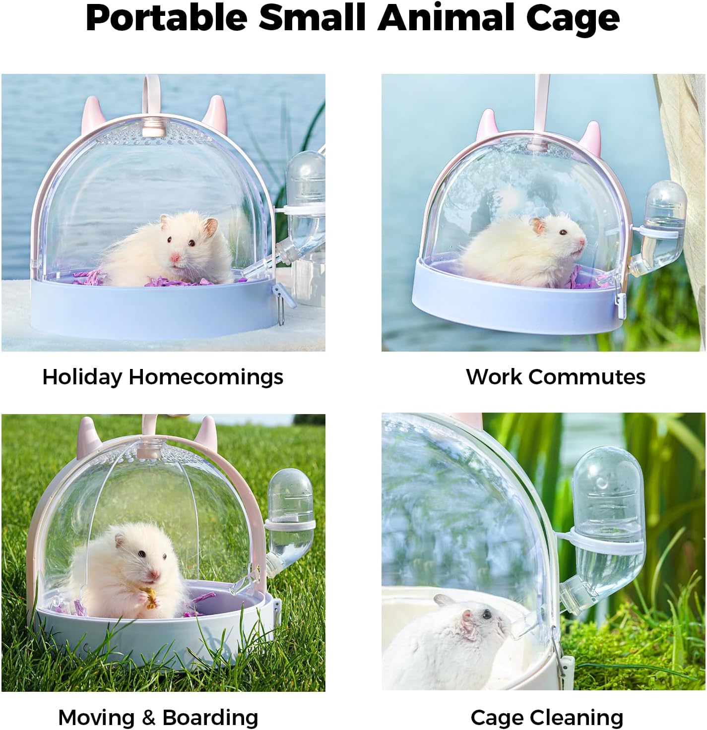 Mini&moe Hamster Travel Cage - Small Animal Carrier Cage with Water Bottle Small Portable Hamster Cage for Mice, Gerbils, Short Trips & Vet Visits