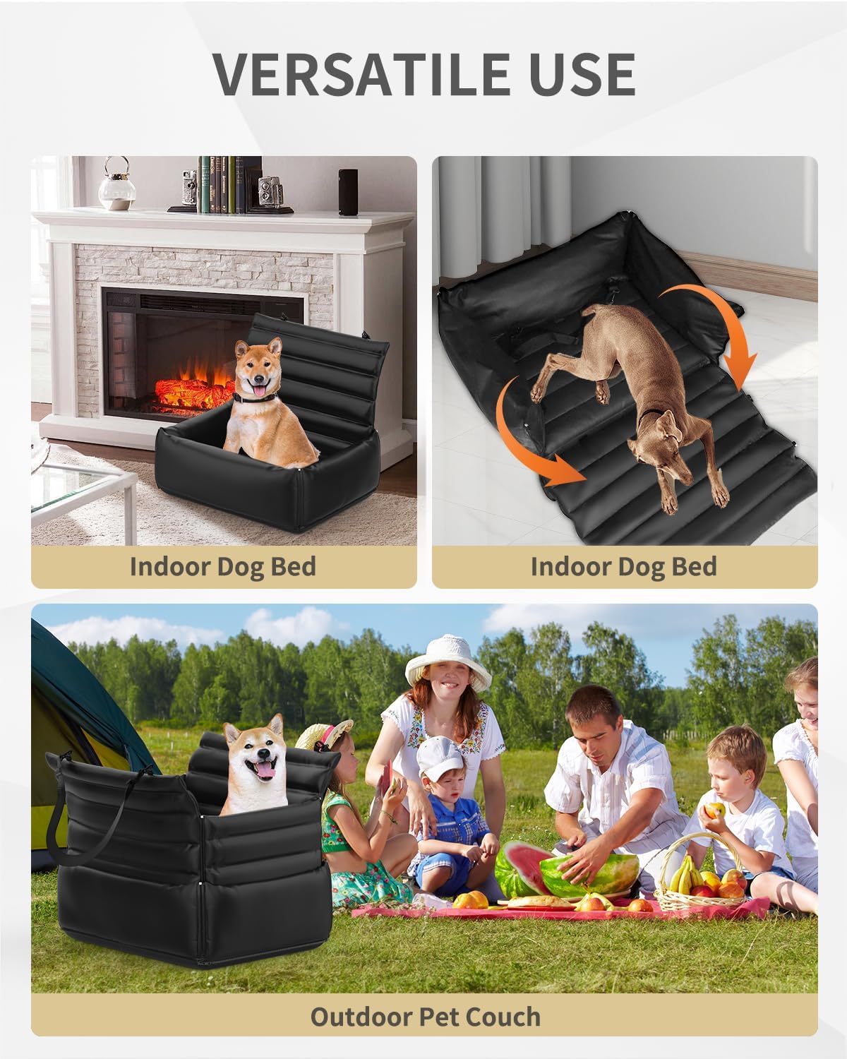 Dog Car Seats for Medium Dogs : Secure & Cushioned Pet Booster for Travel – 2-in-1 Foldable Dog Bed for Front or Back Seat, Waterproof PU Leather, Up to 45 lbs(Black)