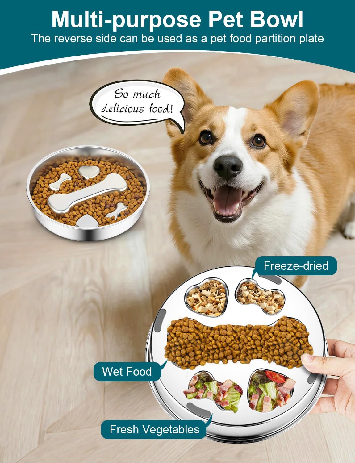 Slow Feeder Dog Bowls,8.2-inch Diameter Dog Slow Feeder Bowl,304 Stainless Steel Heavy Duty with Non-Slip Rubber Base,4Cups Capacity for Medium & Large Dogs to Slow Down Eating