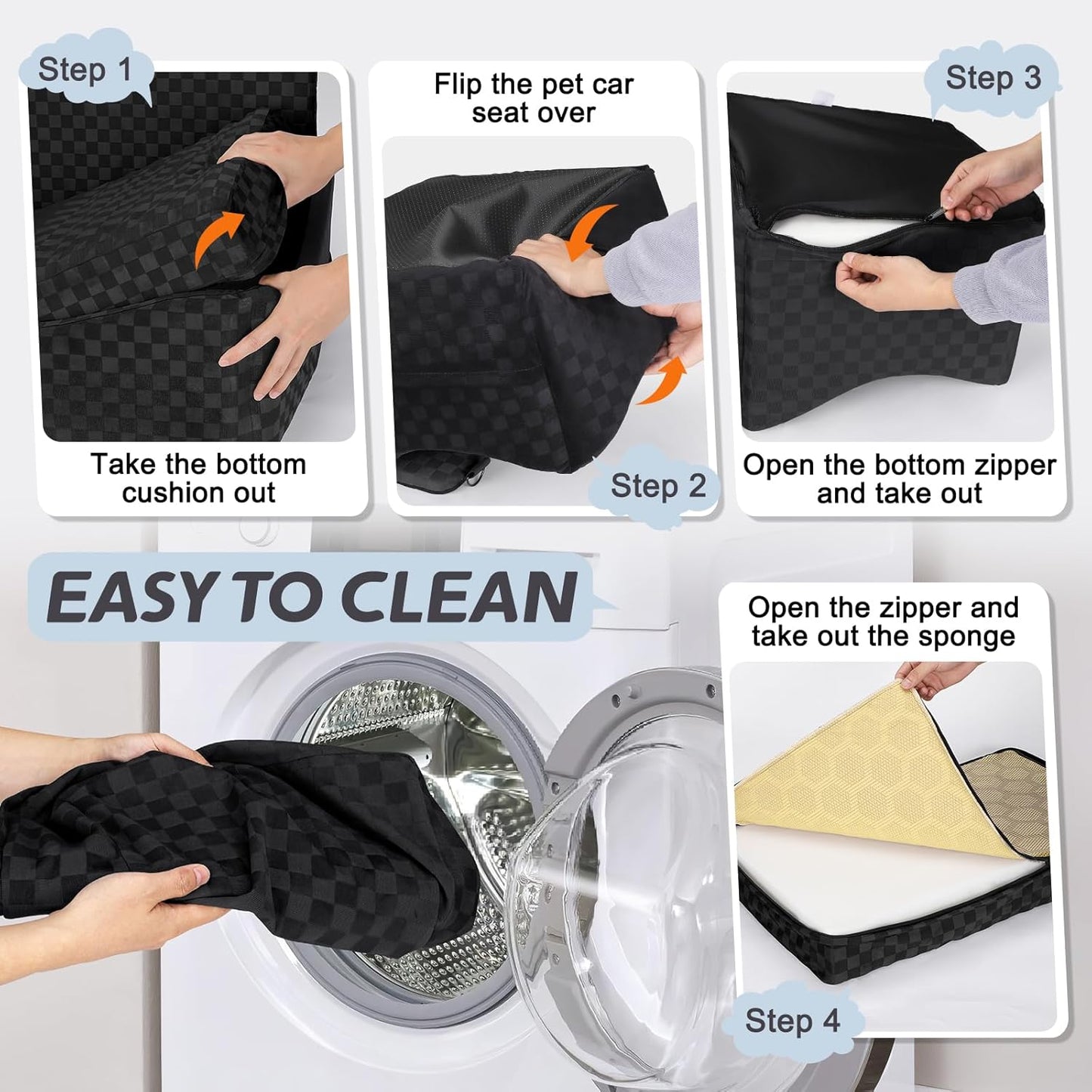 JOEJOY Dog Car Seat for Medium/Large Dogs - Reversible Dual-Sided Travel Dog Car Bed with Memory Foam, Washable Pet Booster Seat for Dogs up to 55 lbs or 2 Small Dogs, 2 Safety Leashes, Black