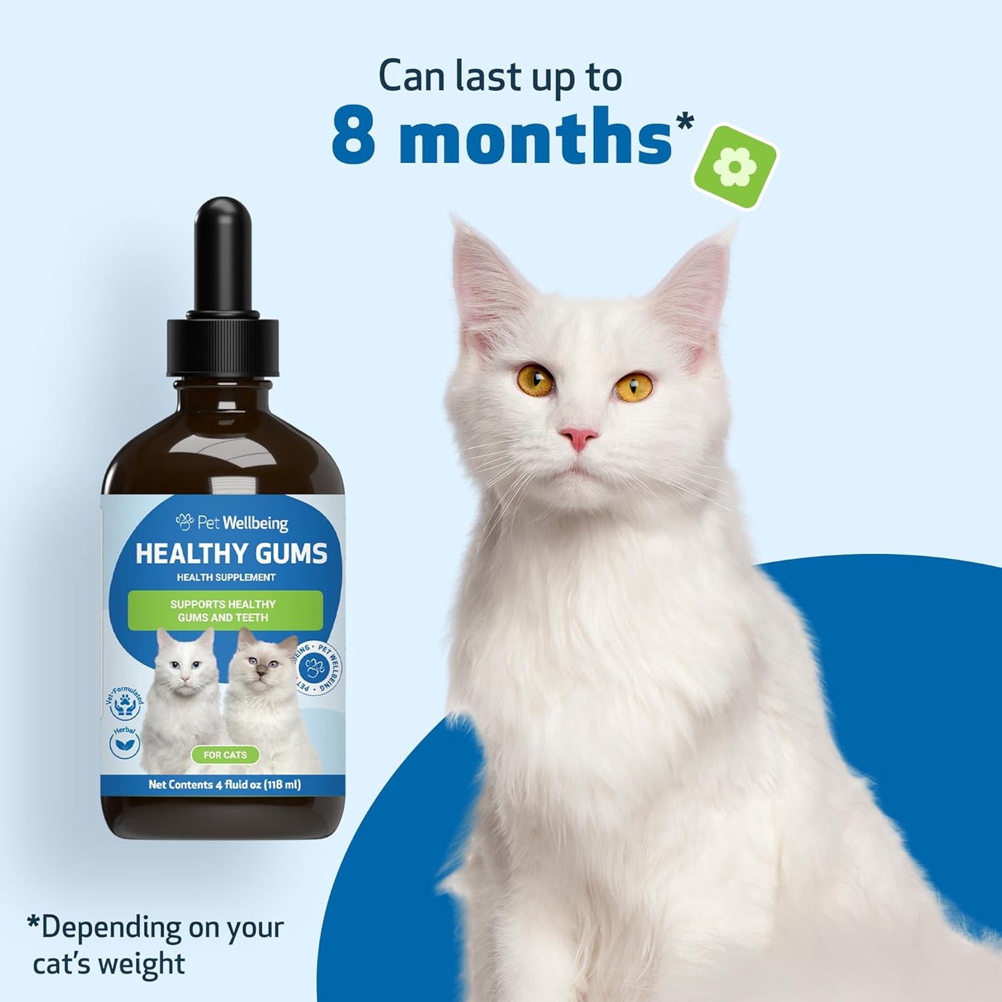 Pet Wellbeing Healthy Gums for Cats - Topical Drops for Oral Care, Dental Health & Fresh Breath - NASC Certified & Vet-Formulated - 4 oz Liquid