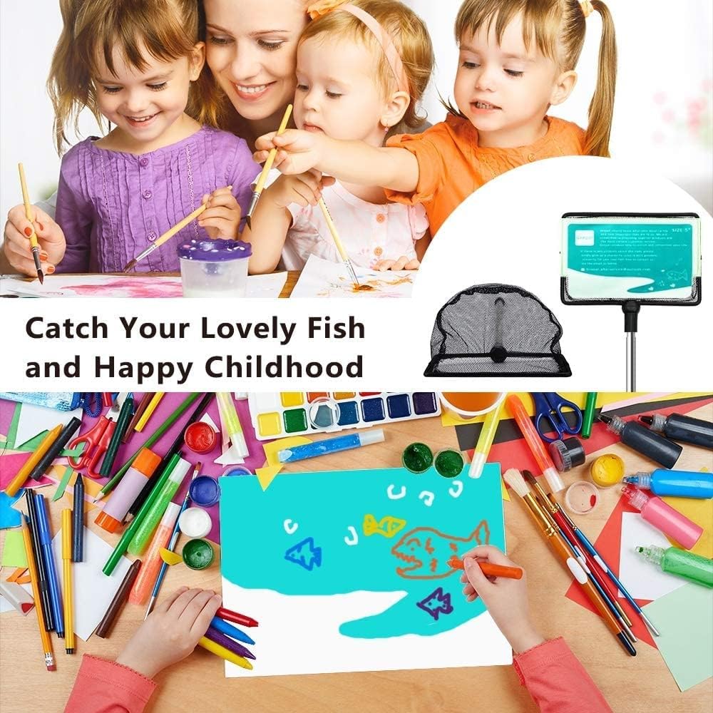 Fish Net for Fish Tank, Fine Mesh Aquarium Net with 9-24 Inch Stainless Steel Long Handle, Extendable Fishing Tank Net for Fish Shrimp Tank, Pond, Creek (4 inch)