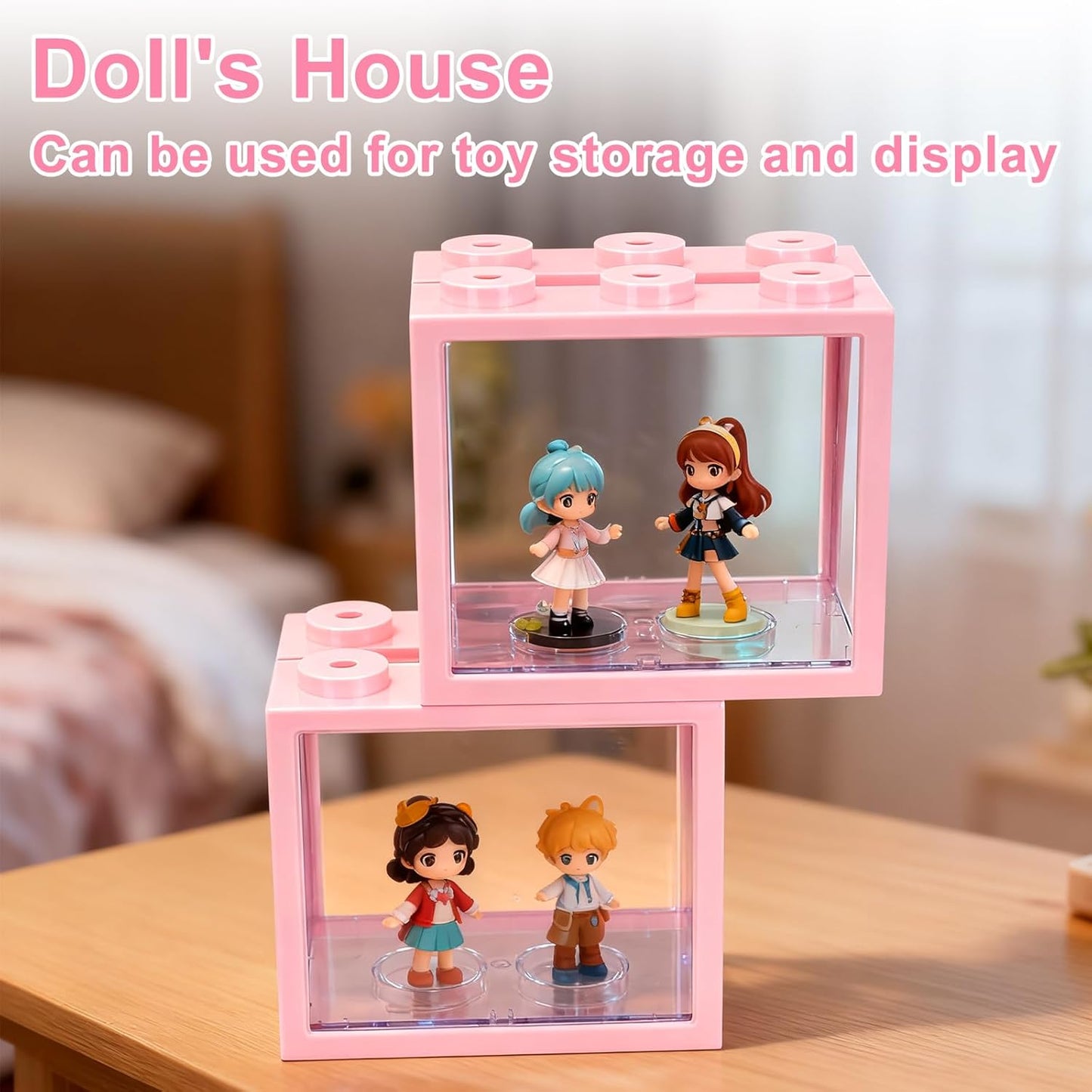 JIABEIUS 2 PCS Small Betta Fish Tank, 0.6 Gallon Mini Aquarium Tank, Pink Cube Fish Bowl, Desktop Stackable Tank for Small Fish, Insect, Shrimp, Turtle, Spider