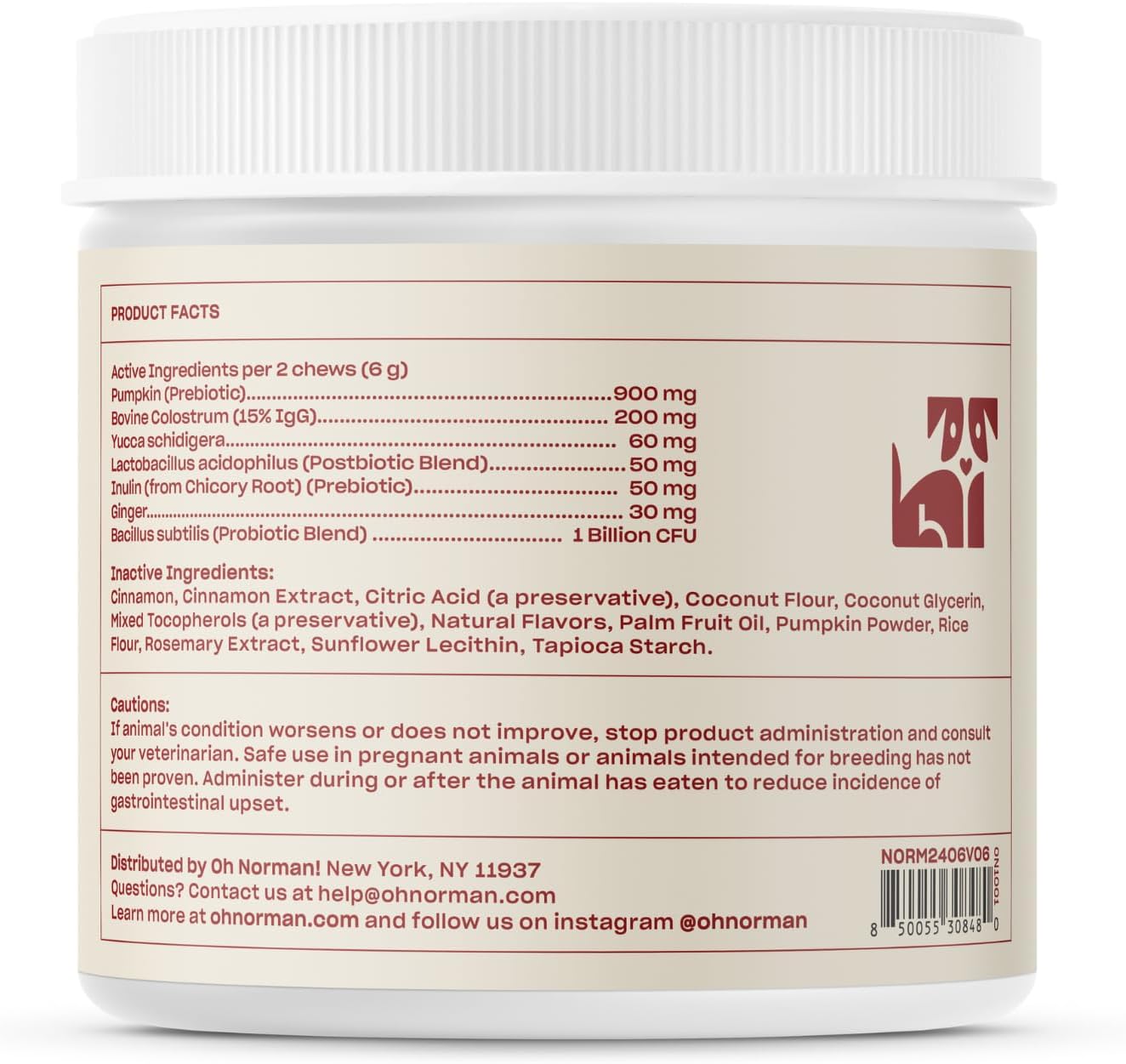 Oh Norman! Probiotic Chews for Dogs, Probiotics for Dogs Digestive Health with Enzymes, Allergy Relief for Seniors, Probiotics for Dog Wellness and Comfort
