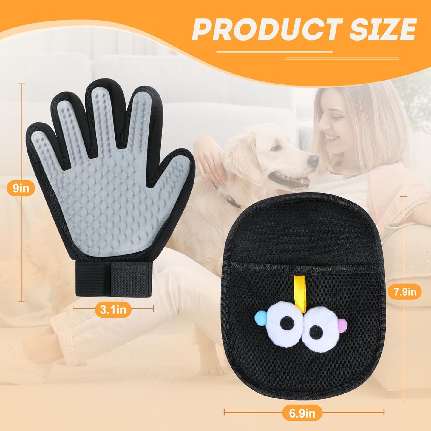 Pet Hair Removal Glove for Cats & Dogs 1PC and Cat & Dog Grooming Gloves for Shedding Brushes 1 Pair, Pet Hair Remover Tool for Clothing, Couch, Carpet, Car Seat, Deshedding Brush & Massage