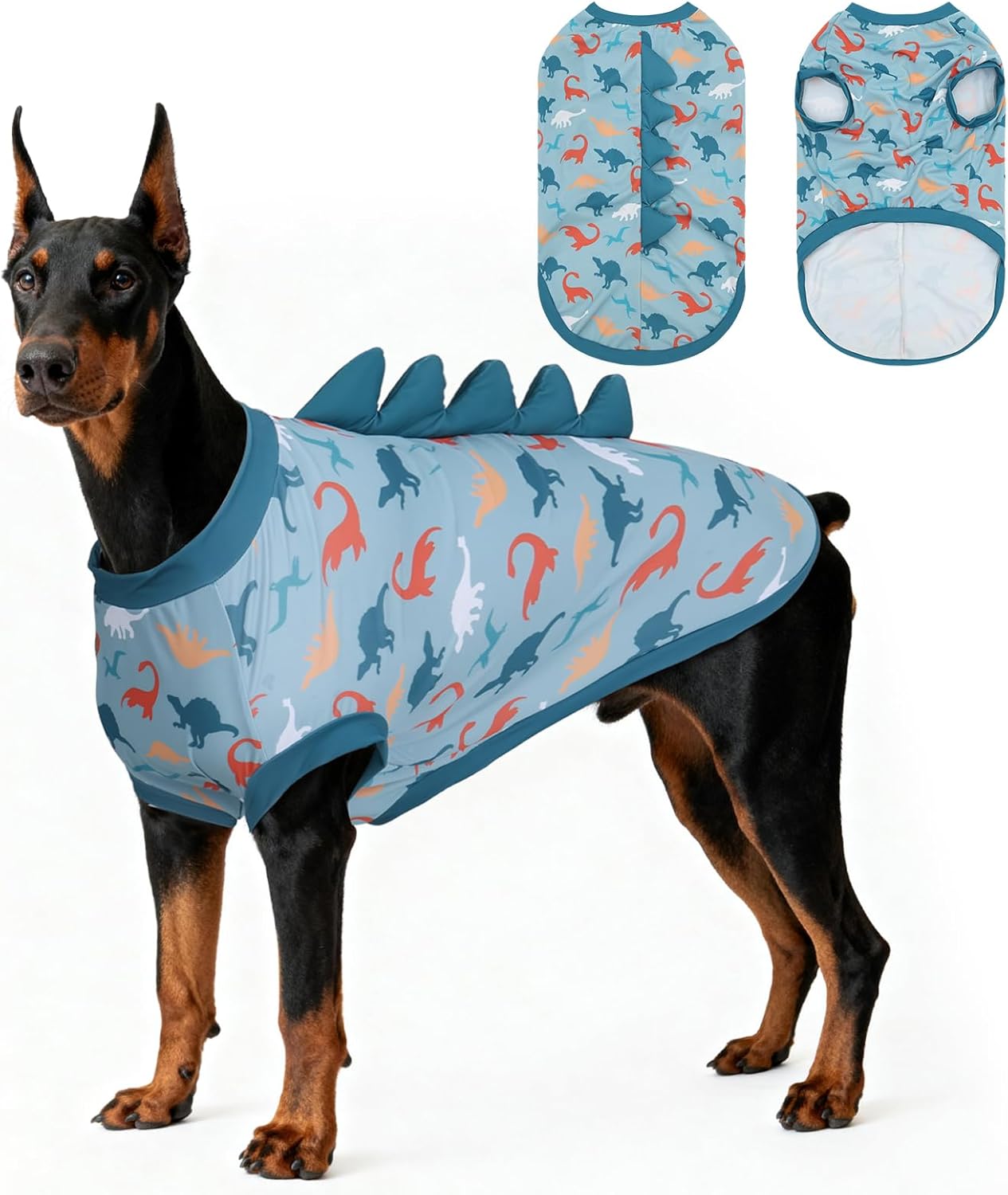 UPF 50+ Sun Protection Dog Shirt - Sleeveless Cooling Vest for Large Dogs Boy, Quick-Dry Pet T-Shirt with Funny Dinosaur Horns, UV Protective Breathable Dog Clothes U-COSBX05XL