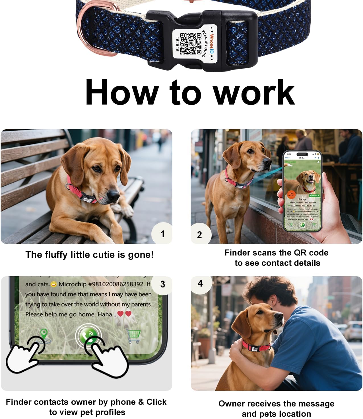 Dog Collar with Waterproof AirTag Holder & Anti-Lost QR Code, Cute Bling Warpping Adjustable Width for Small Medium Large Pet (Blue, L)