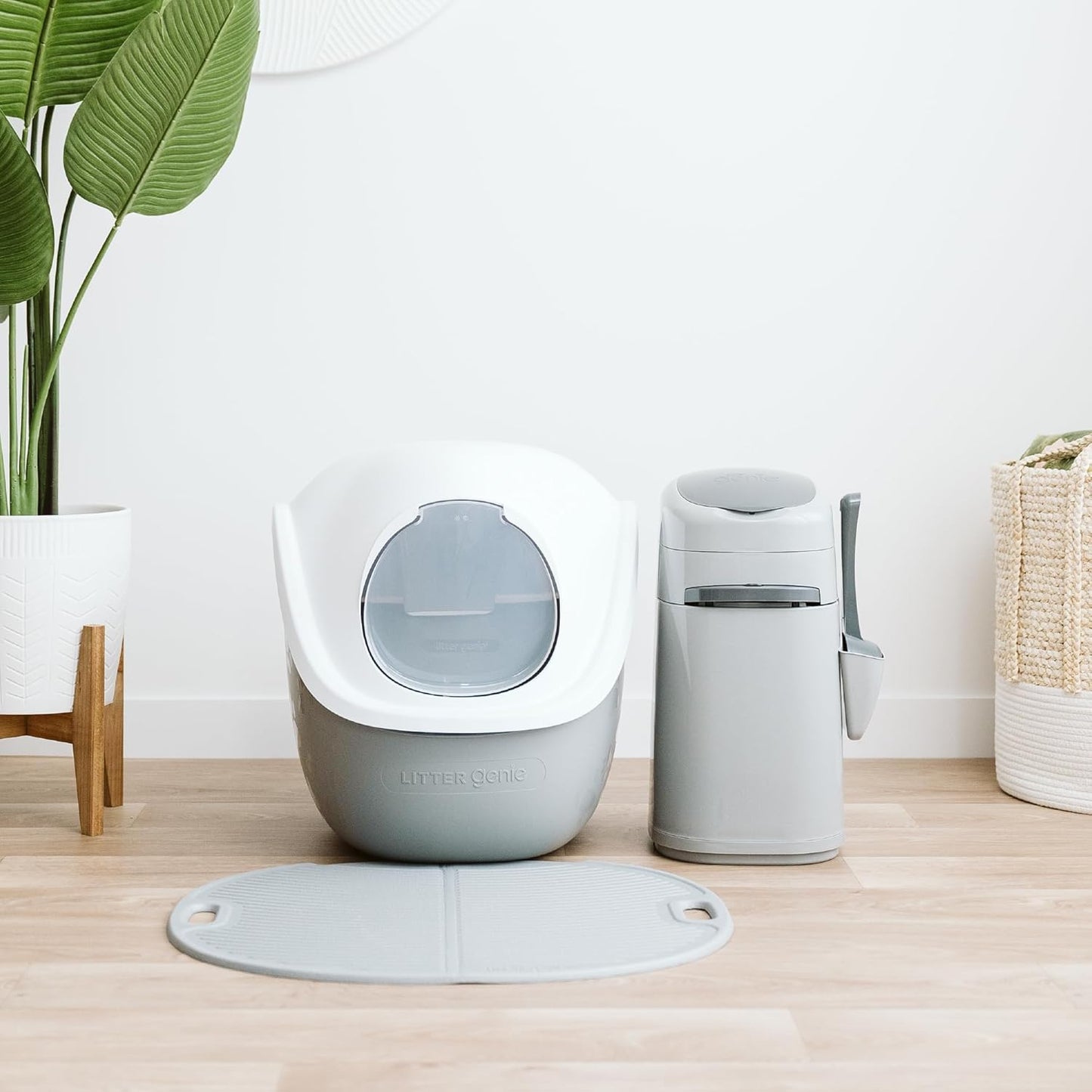 Litter Genie Design Pail Includes a Refill That can Last up to 2 Months, a Scoop, and a Scoop Holder.