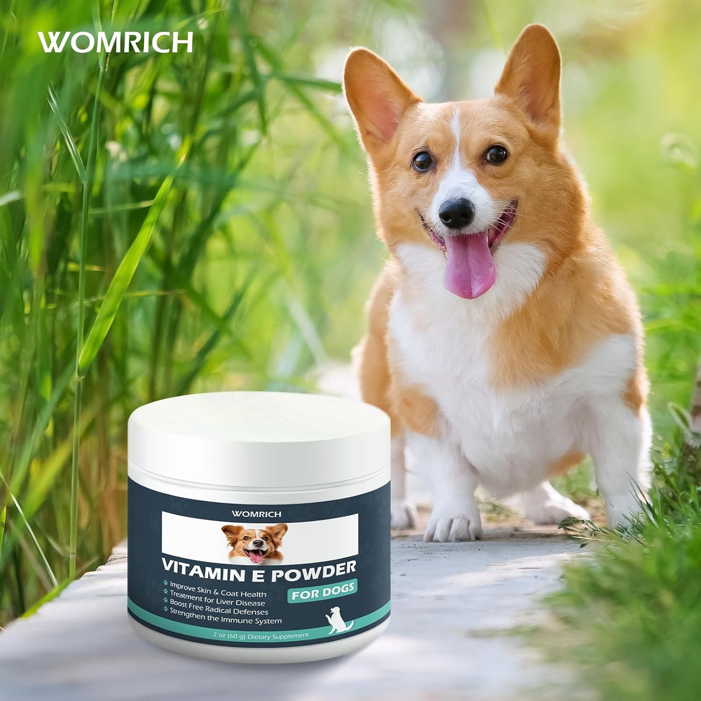 Vitamin E for Dogs, Dog Vitamins E, Vitamin E Powder Promote Cardiovascular Health & Cell Membranes, Boost Dog Immune System, Improve Skin & Coat Health, Treatment for Liver Disease, for All Dogs, 60g