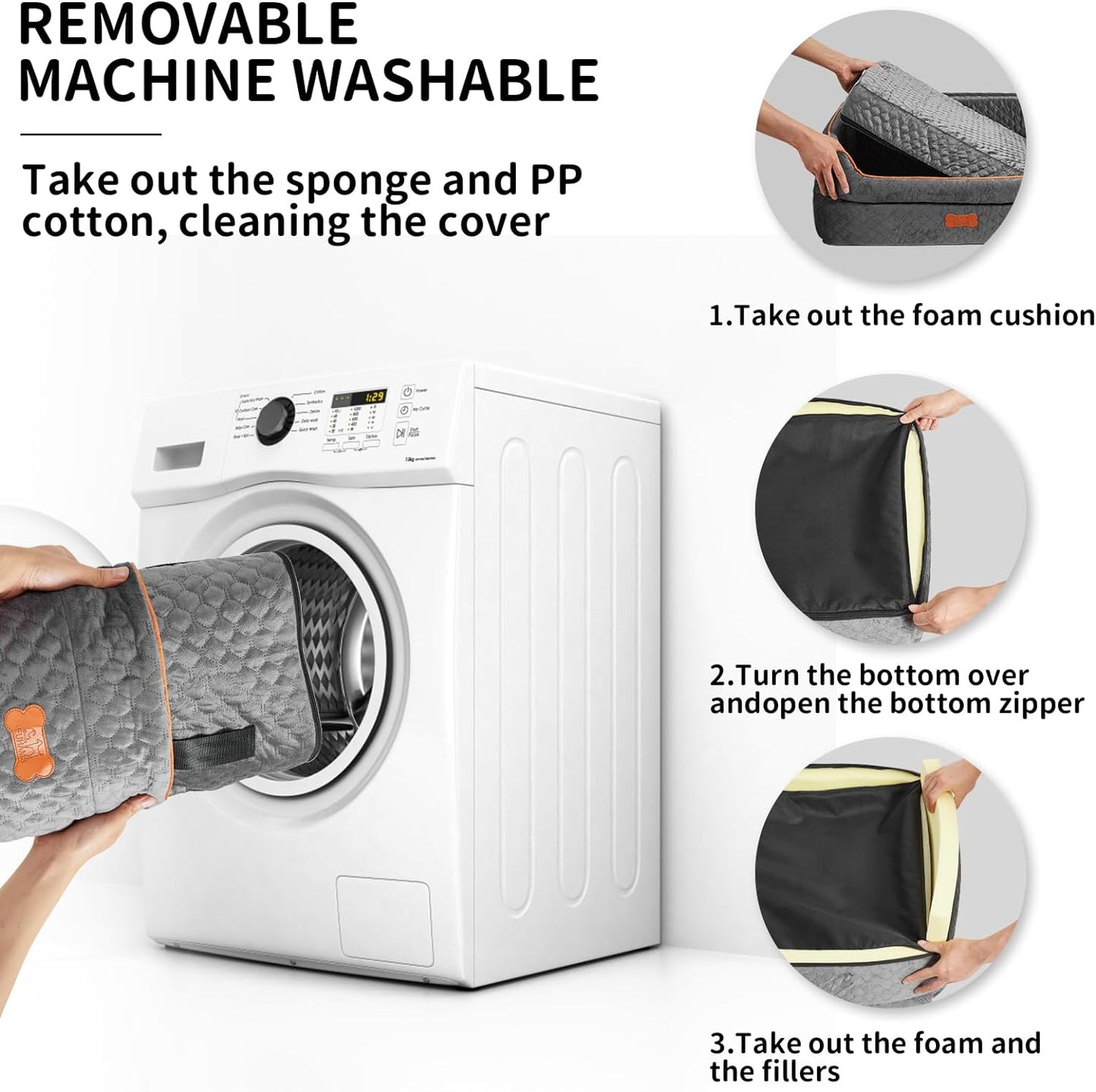 Dog Car Seat for Large/Medium Dogs - Memory Foam Dog Booster Seat for Under 55Lbs or 2 Small Dogs-Detachable and Washable Travel Bed with Thick Cushion and Storage Pockets-Grey