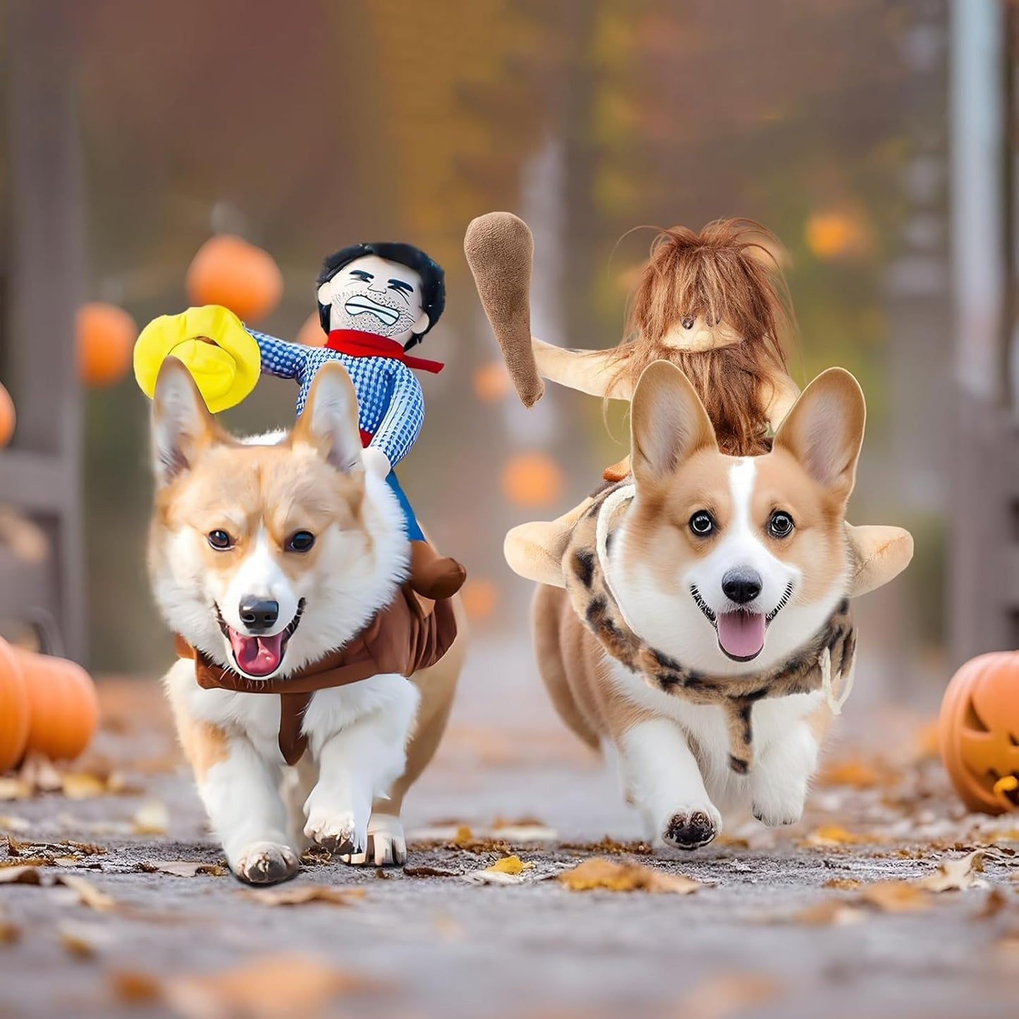 DELIFUR Dog Halloween Costume Funny Dog Cowboy Riding Costume Pet Costume Cat Suit Cowboy Rider Style for Small Medium Large Dogs (Primitive Man, Small)