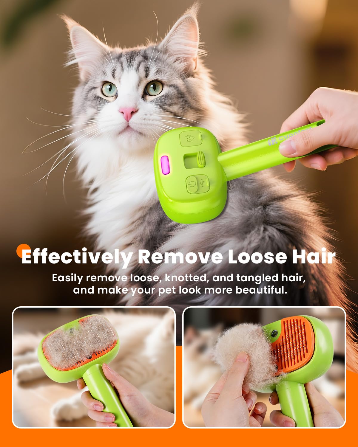 3-Pack Flea Comb with Rubber Handle, 4-in-1 Cat Steam Brush