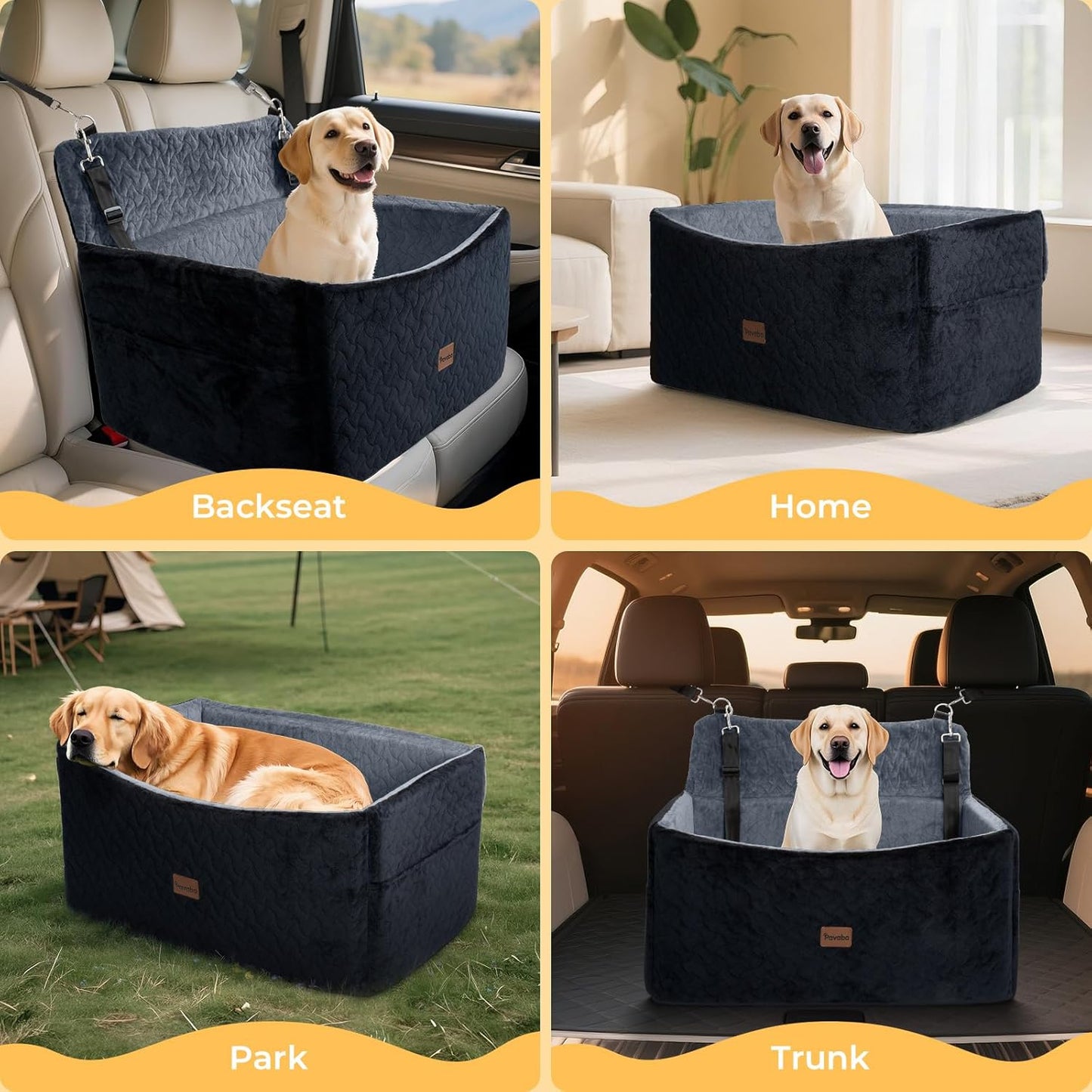 Dog Car Seat for Large Medium Dogs up to 60 lbs – Elevated Dog Booster Seat for Cars with Extra-Safe 14in High Front, Memory Foam Cushion, Washable Cover, Backseat Pet Car Bed (Black/Grey)