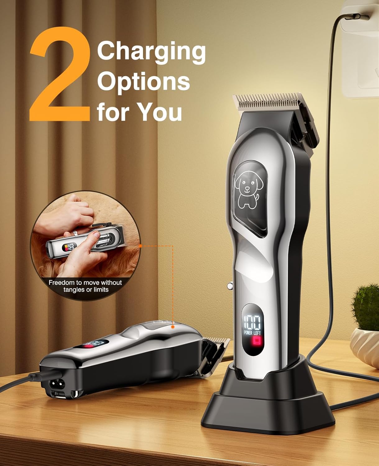 Dog Clippers for Grooming, Dog Grooming Kit for Heavy Thick Hair, Low Noise Cordless Pet Hair Trimmer with Stainless Steel Blade, Professional Rechargeable Hair Trimmer for Dogs and Cats