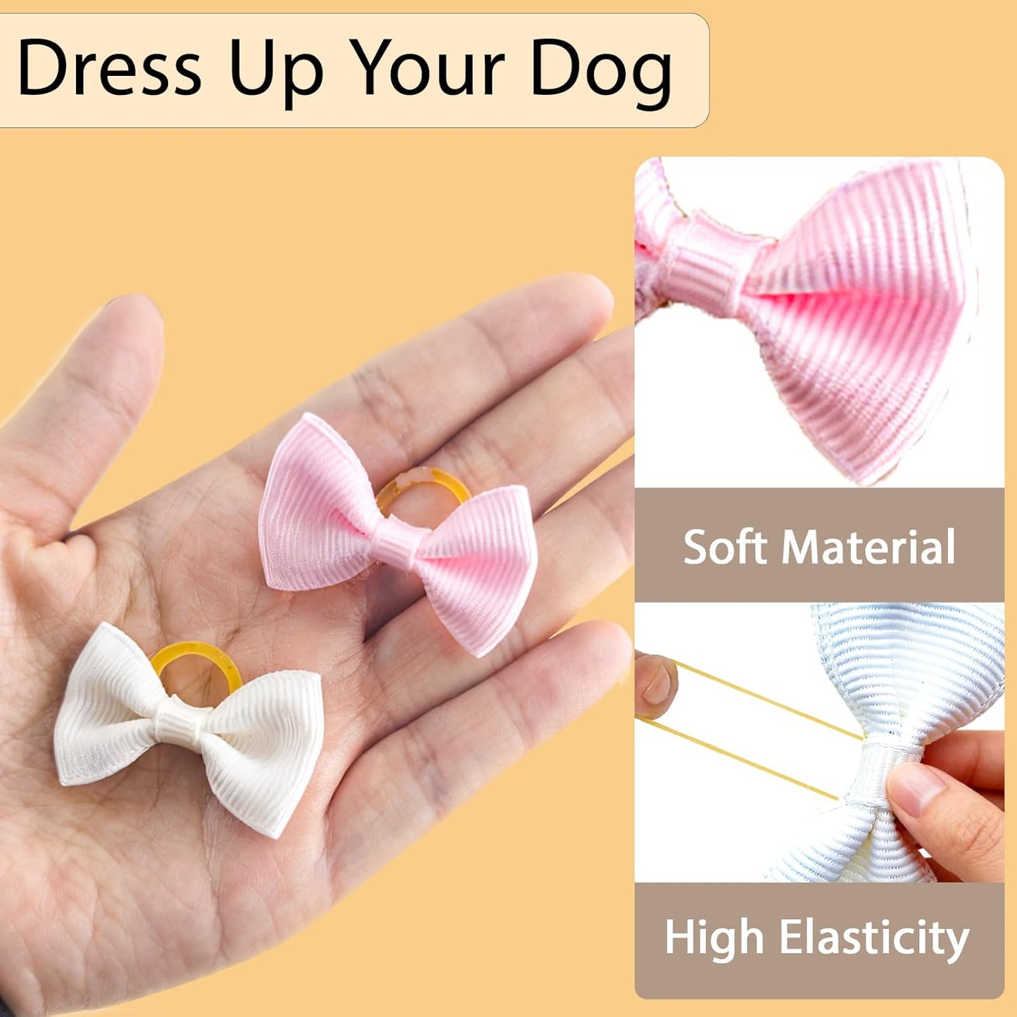 60 PCS Puppy Dog Bows with Rubber Bands Cute Small Hair Accessories Bow Pet Grooming (20 Colors x 3)