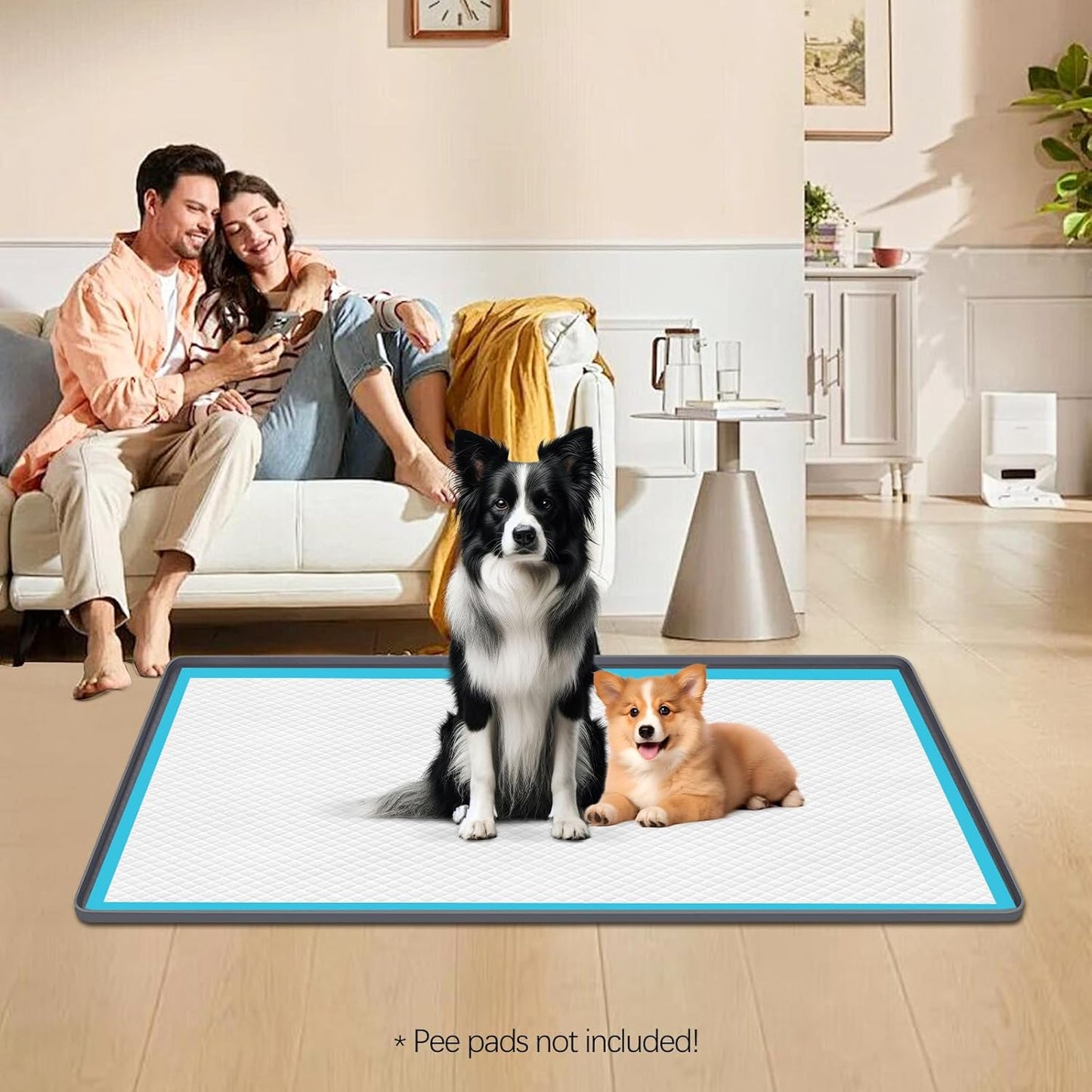 Pee Pad Holder for Dogs, 51" x 25.6" Silicone Pee Tray Mat Leak-Proof, High Edge, No Spill Pet Pad Holder for Puppy, Cat, Rabbit, Training Pads for Floor Protection, No Pee Pads (Grey)