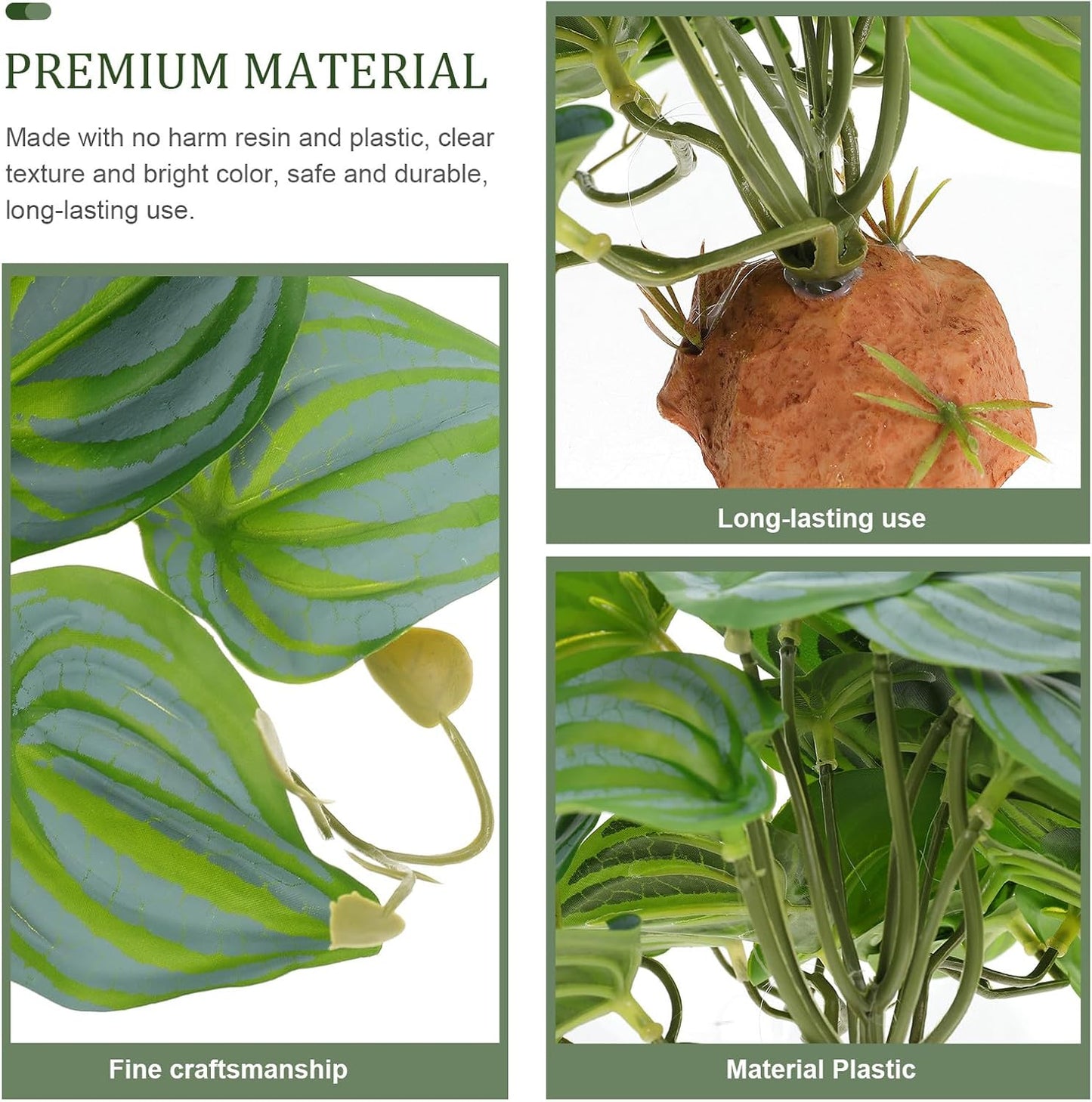 BESTonZON Reptile Terrarium Plants Artificial Decor Resin Plastic Hidden Hide Plant for Gecko Lizard Tortoise Habitat Landscape Accessories