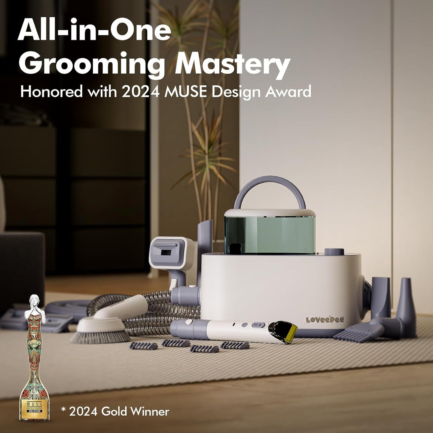 Dog Grooming Vacuum Kit, Dog Vacuum for Shedding Grooming Hair Dryer Kit, 9-in-1 Pet Brush Vacuum with Electric Pet Clippers, 21KPa Adjustable Speed & Temperature - 3L Dust Box