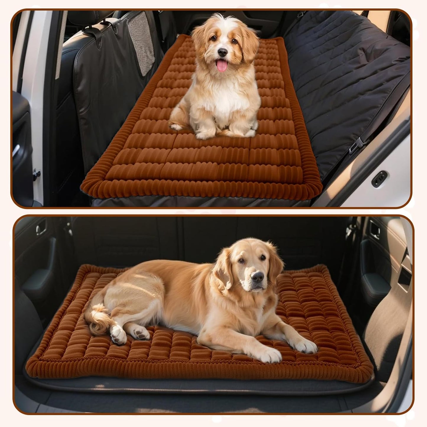 Backseat Pet Bed Mat, Plaid Dog Bed for Car Back Seat, Flannel Dog Covers for Loveseats, Non-Slip Travel Pet Mat, Custom Fit for Backseat Extenders and Seat Covers, 54"x24.8", Brown