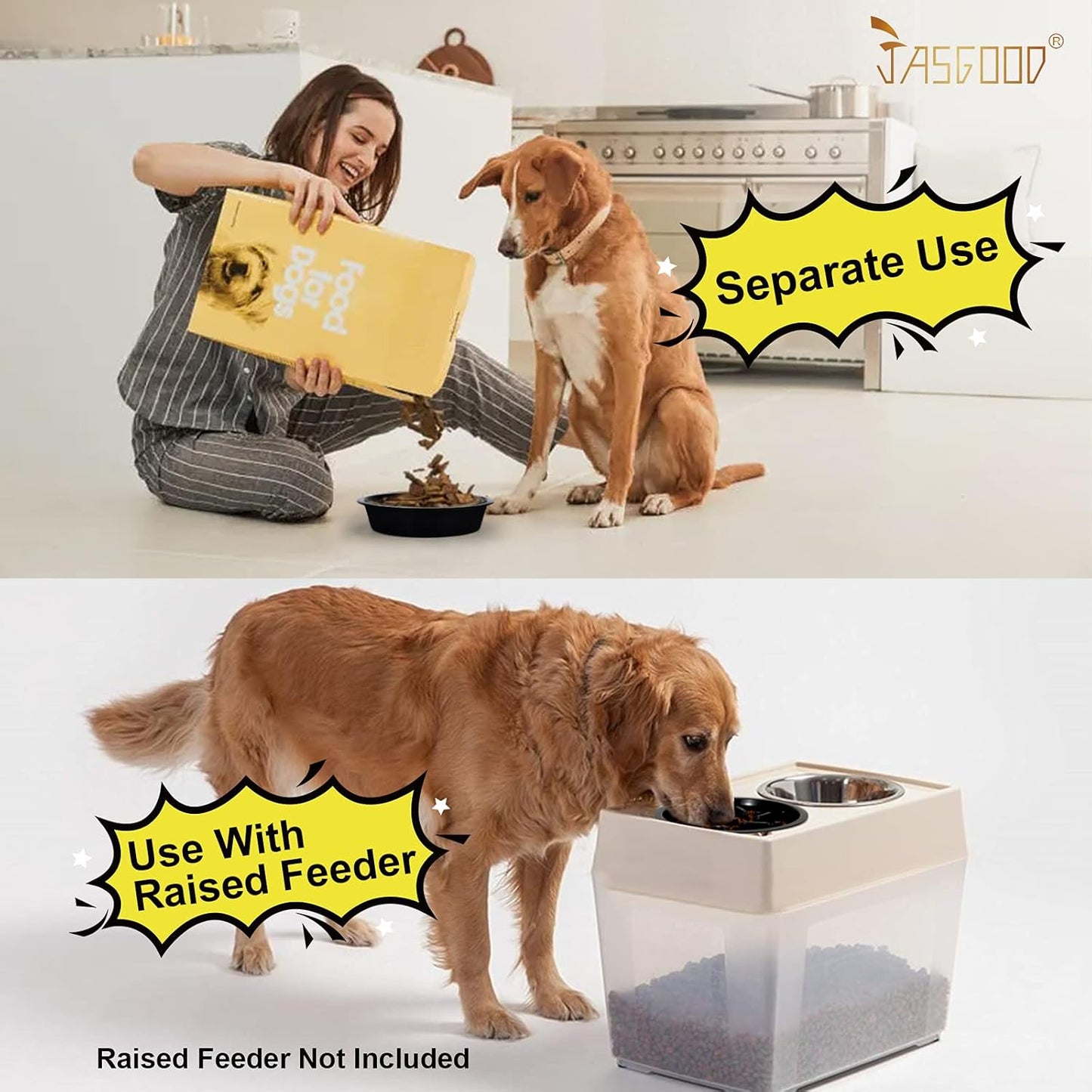 JASGOOD Dog Feeder Slow Eating Pet Bowl for Raised Pet Feeders Preventing Choking Food Water Bowl Elevated Diners Replacement Bowl (Black,Fit Opening 7.5"-8")