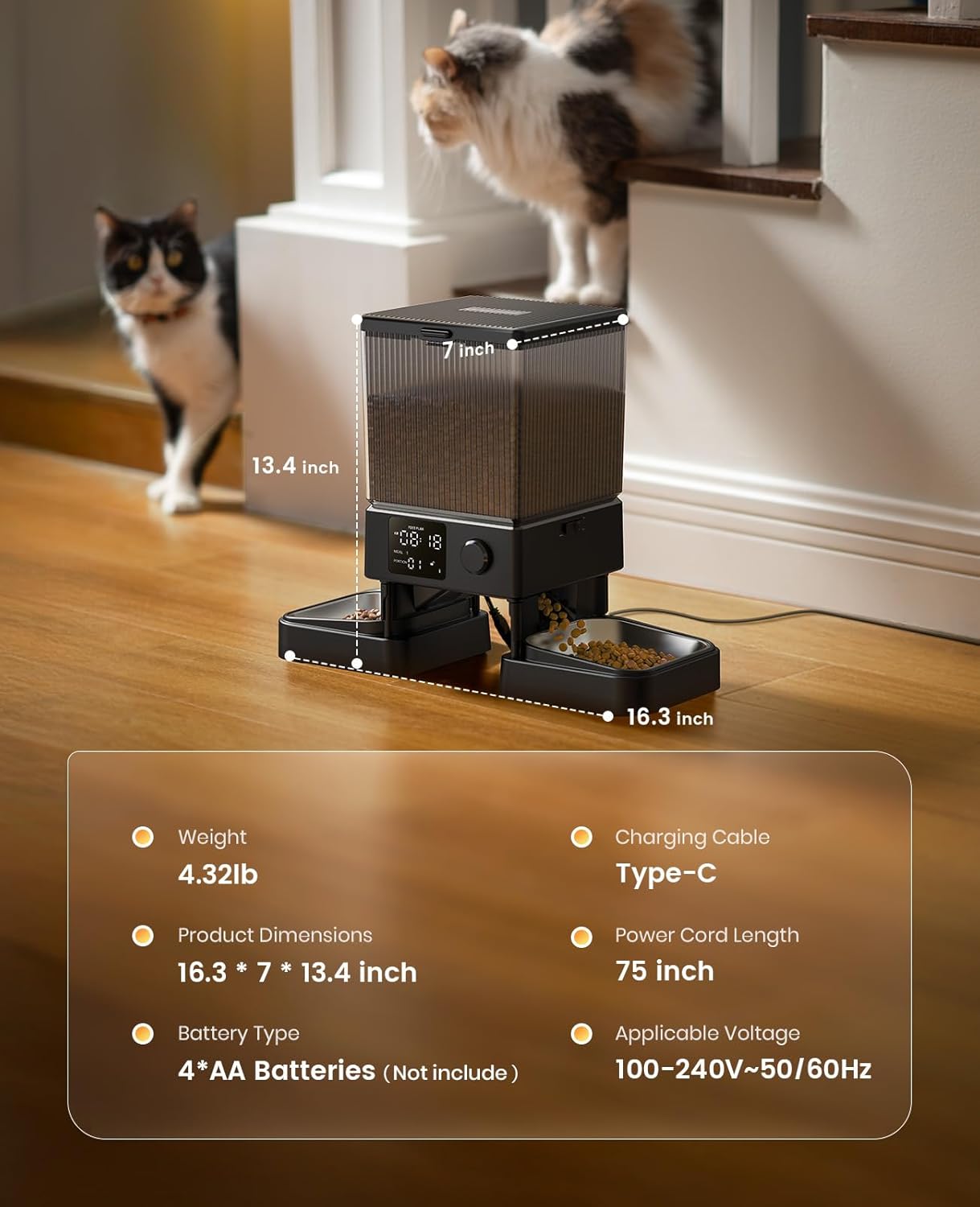 oneisall Automatic Cat Feeder for 2 Cats, 20 Cups/5L Automatic Cat Food Dispenser for Small Pets Indoor, Timed Cat Feeder for Dry Food