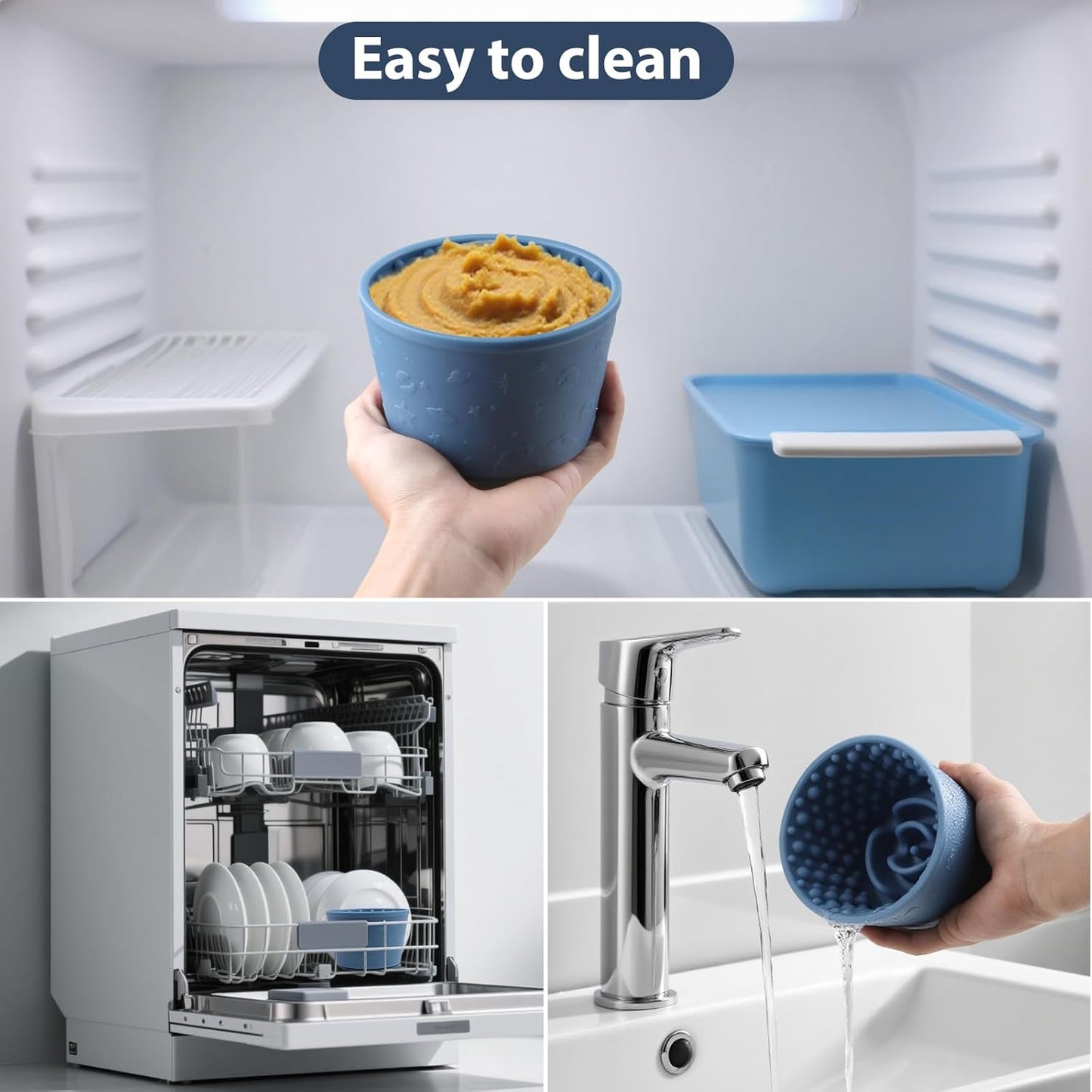 Dog Slow Feeder Lick Bowl - Non-Slip Licking Treat Dispenser for Small Medium Large Dogs, Promotes Anxiety Relief & Prevents Choking, Easy to Clean Feeding Bowl (Dark Blue, S)