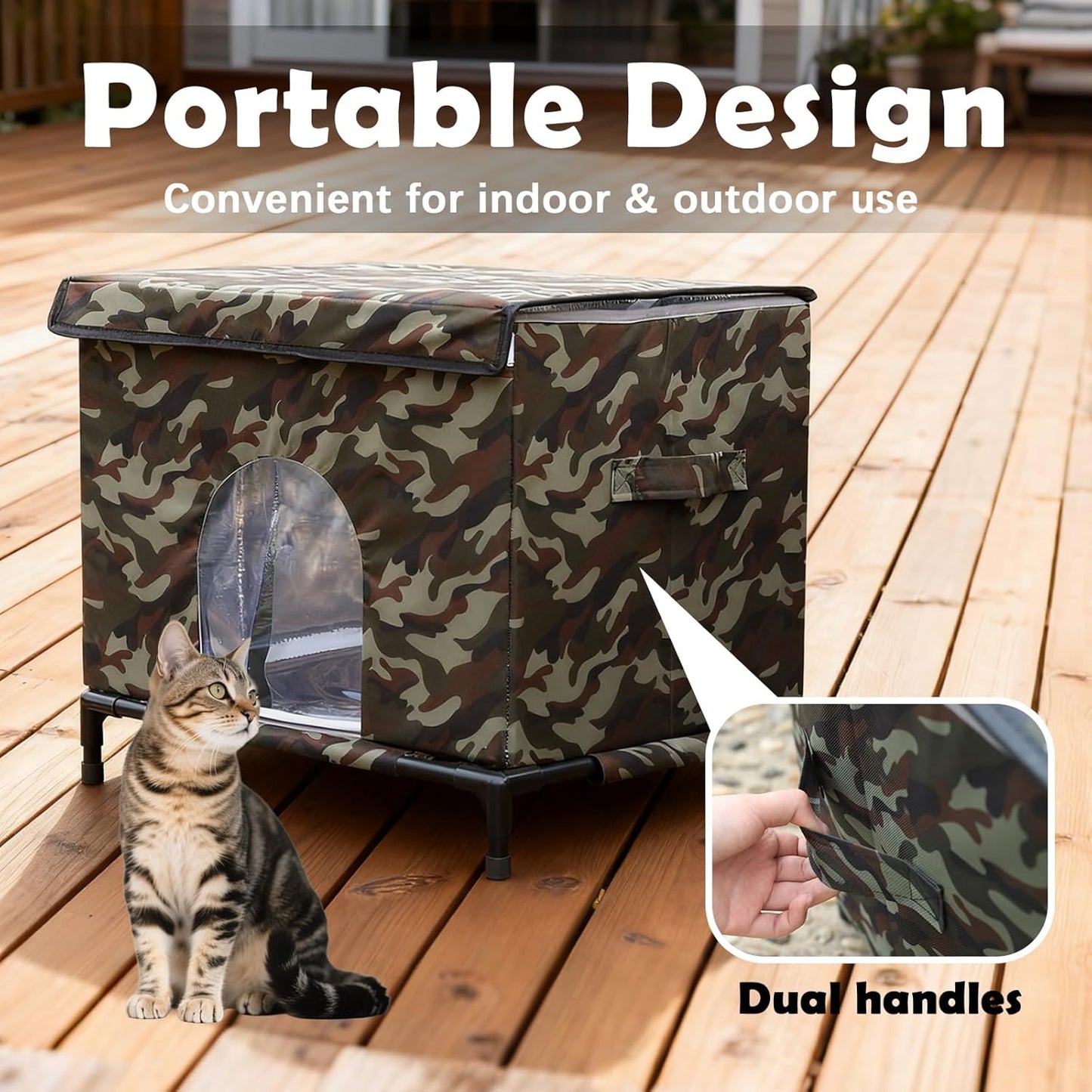 Elevated Cat House for Outdoor Cats,Outside Cat House Weatherproof Outdoor Cat Feeding Satation for Winter,Insulated Pet Shelter for Feral & Stray Cats,Waterproof,Durable & Scratch-Resistant